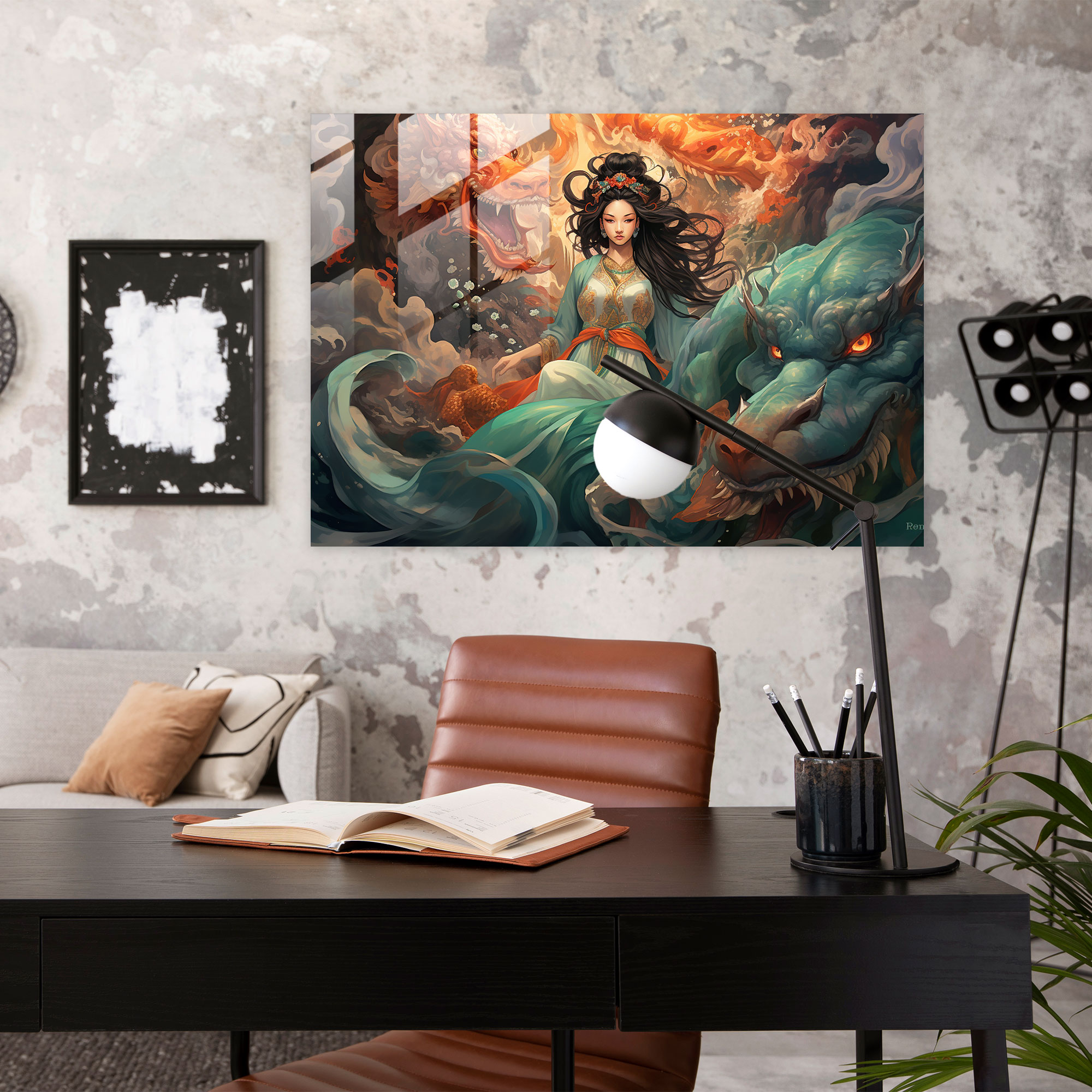 Asya Mitolojisi Cam Tablo Sanatı - Mitoloji Çağdaş Uyum Modern Sanat Ev Dekorasyonu