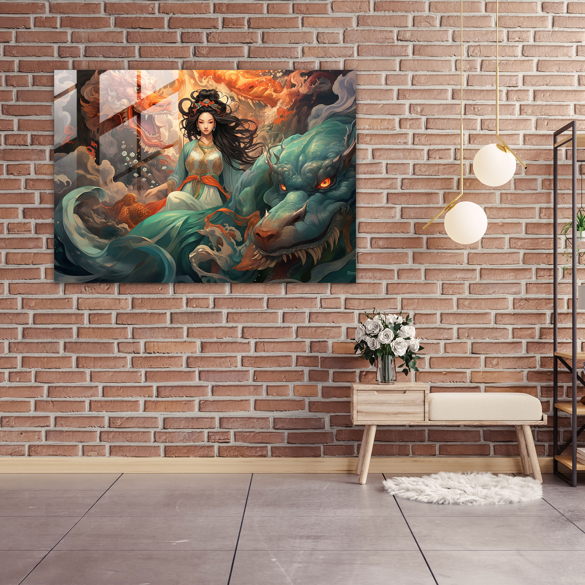 Asya Mitolojisi Cam Tablo Sanatı - Mitoloji Çağdaş Uyum Modern Sanat Ev Dekorasyonu