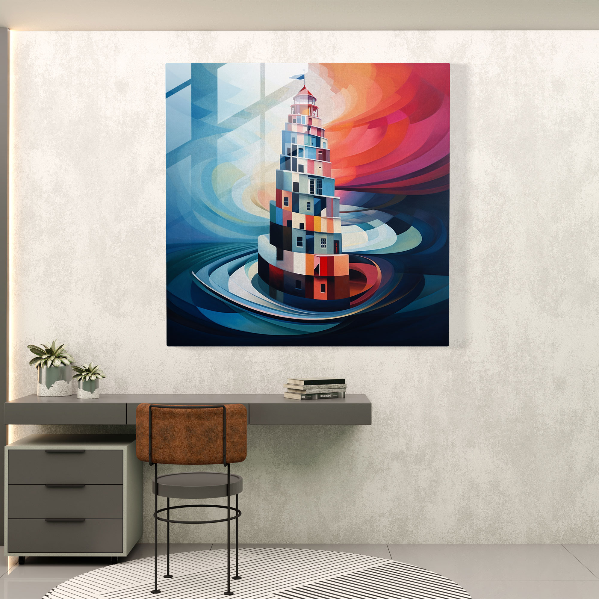Maiden Tower Geometric Glass Print - Maiden Tower, Vibrant Colors, Home Decoration, Geometric Abstraction