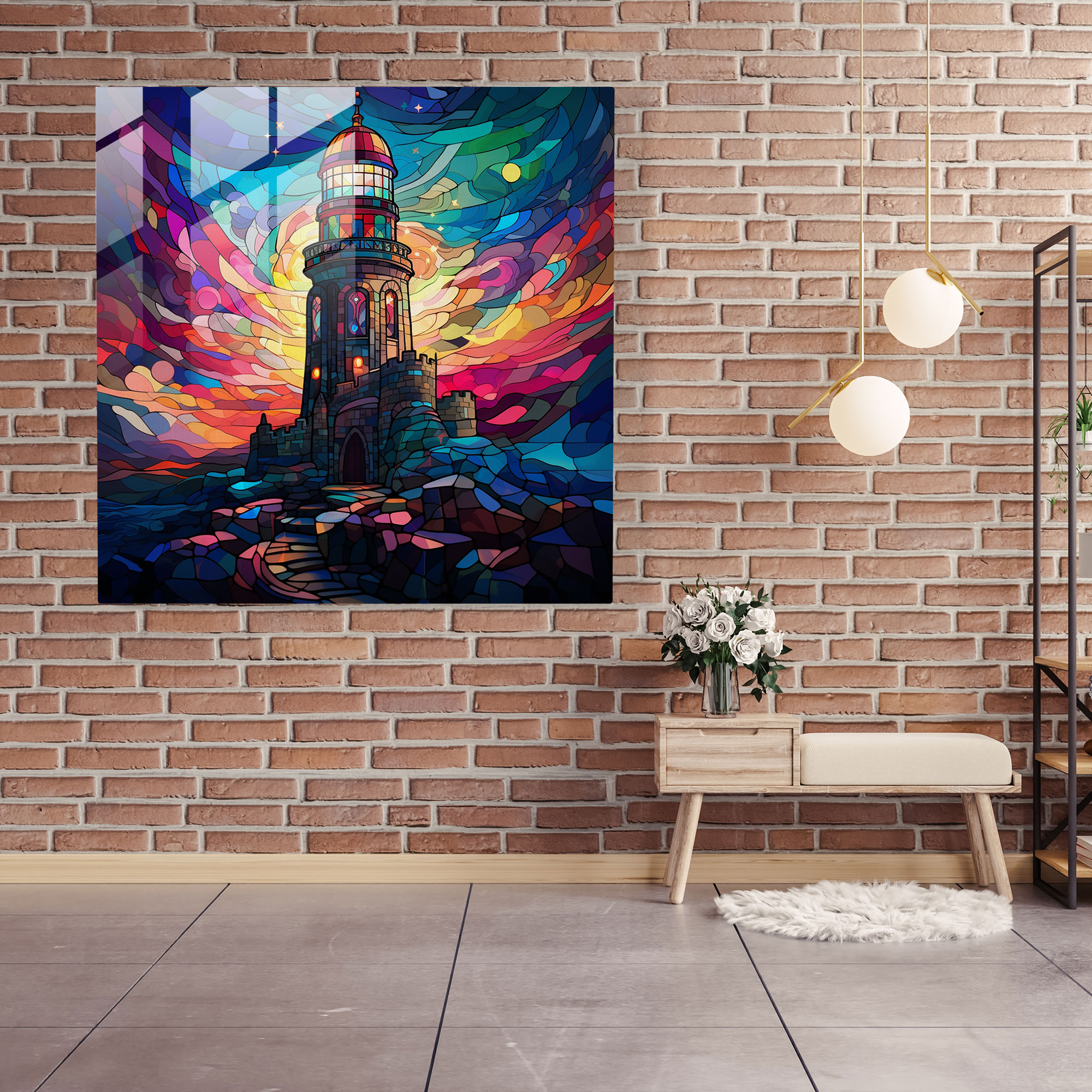 Maiden Tower Stained Glass Print - Maiden Tower, Glass Wall Art, Geometric Patterns, Vibrant Colors