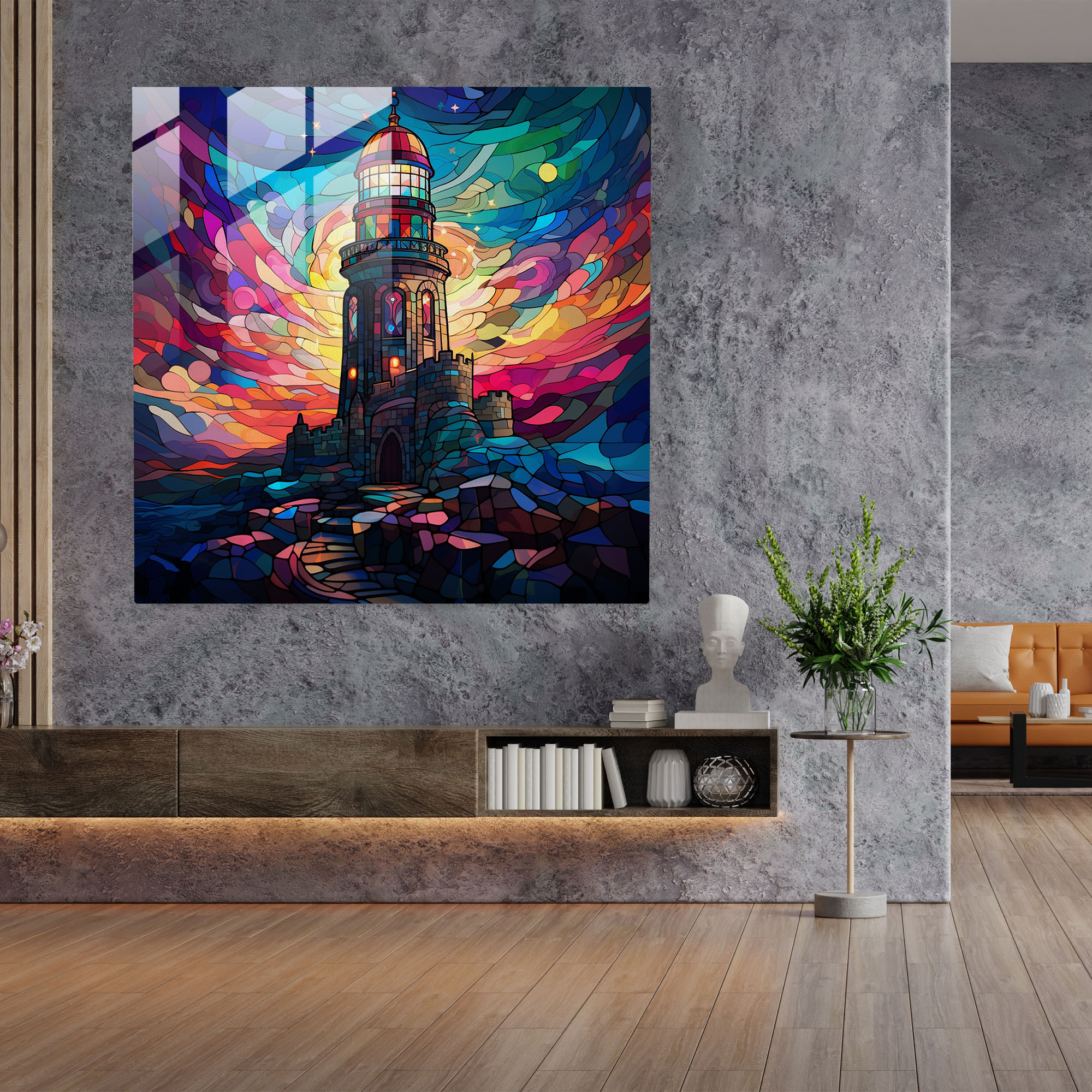 Maiden Tower Stained Glass Print - Maiden Tower, Glass Wall Art, Geometric Patterns, Vibrant Colors