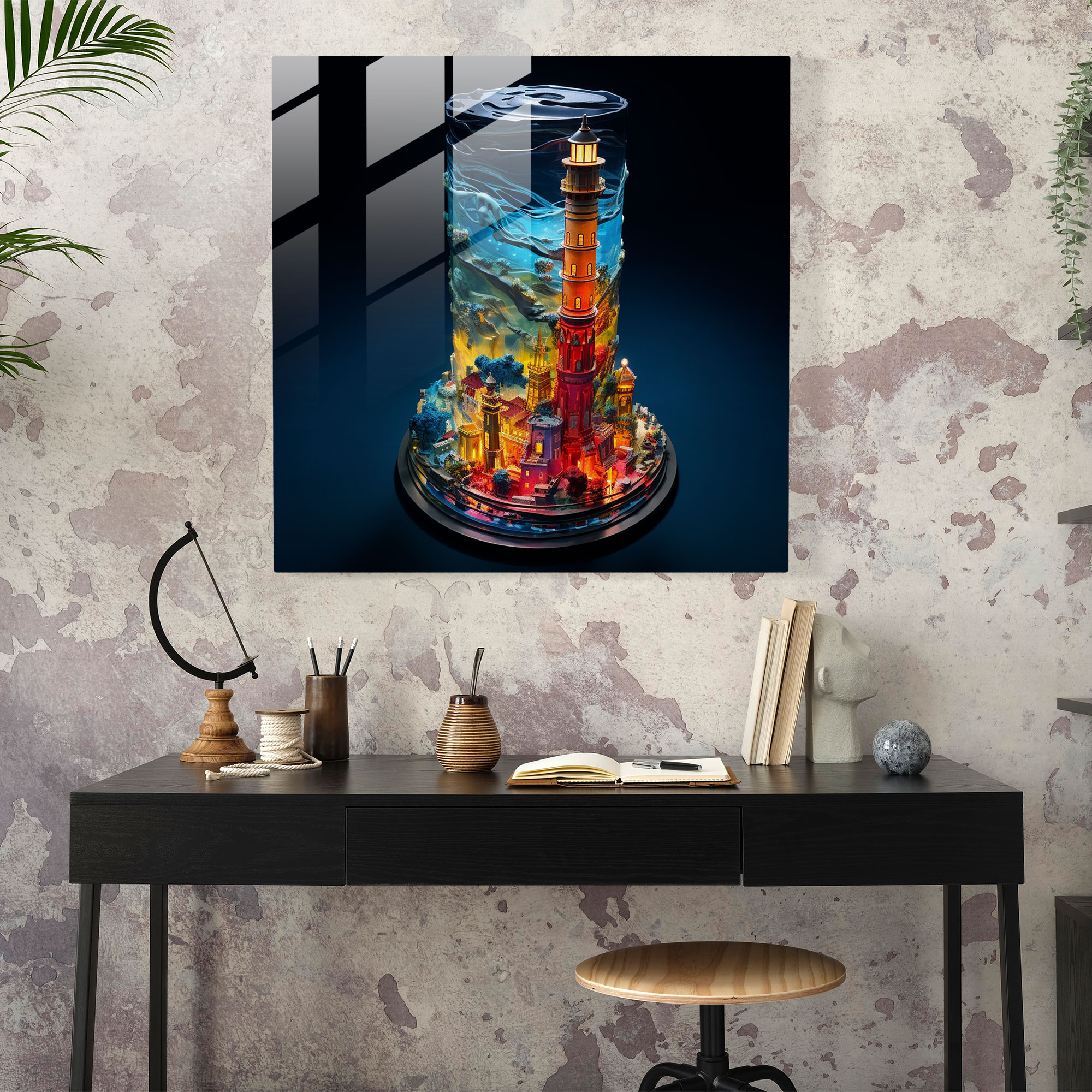 Maiden Tower Aerial Glass Art - Kız Kulesi Ev Dekorasyonu Cam Sanatı Cam Duvar Sanatı