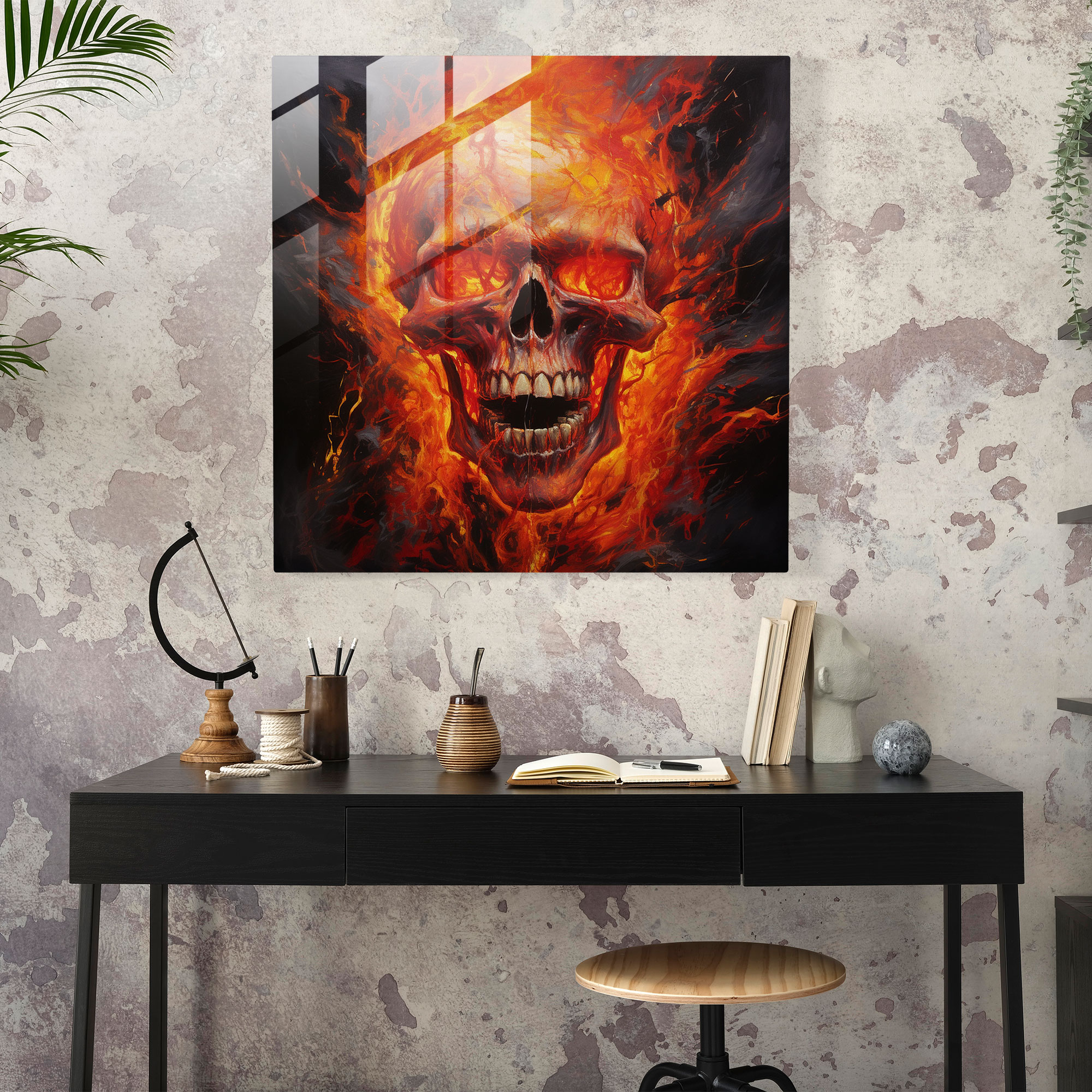 Metallica Fire Skull Glass Print - Metallica, Intensity, Glass Wall Art, Metallica