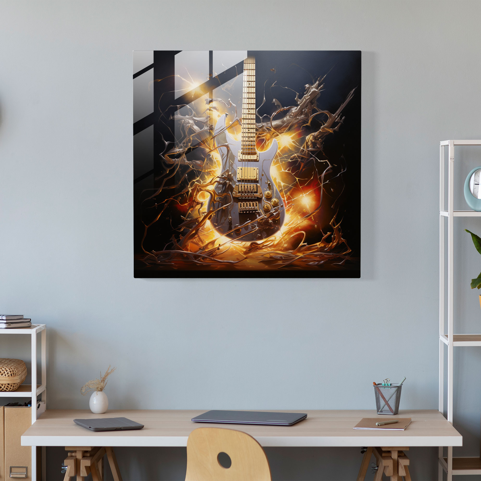 Metallica Lightning Bolts Glass Print - Metallica, Instruments, Modern Art, Electricity