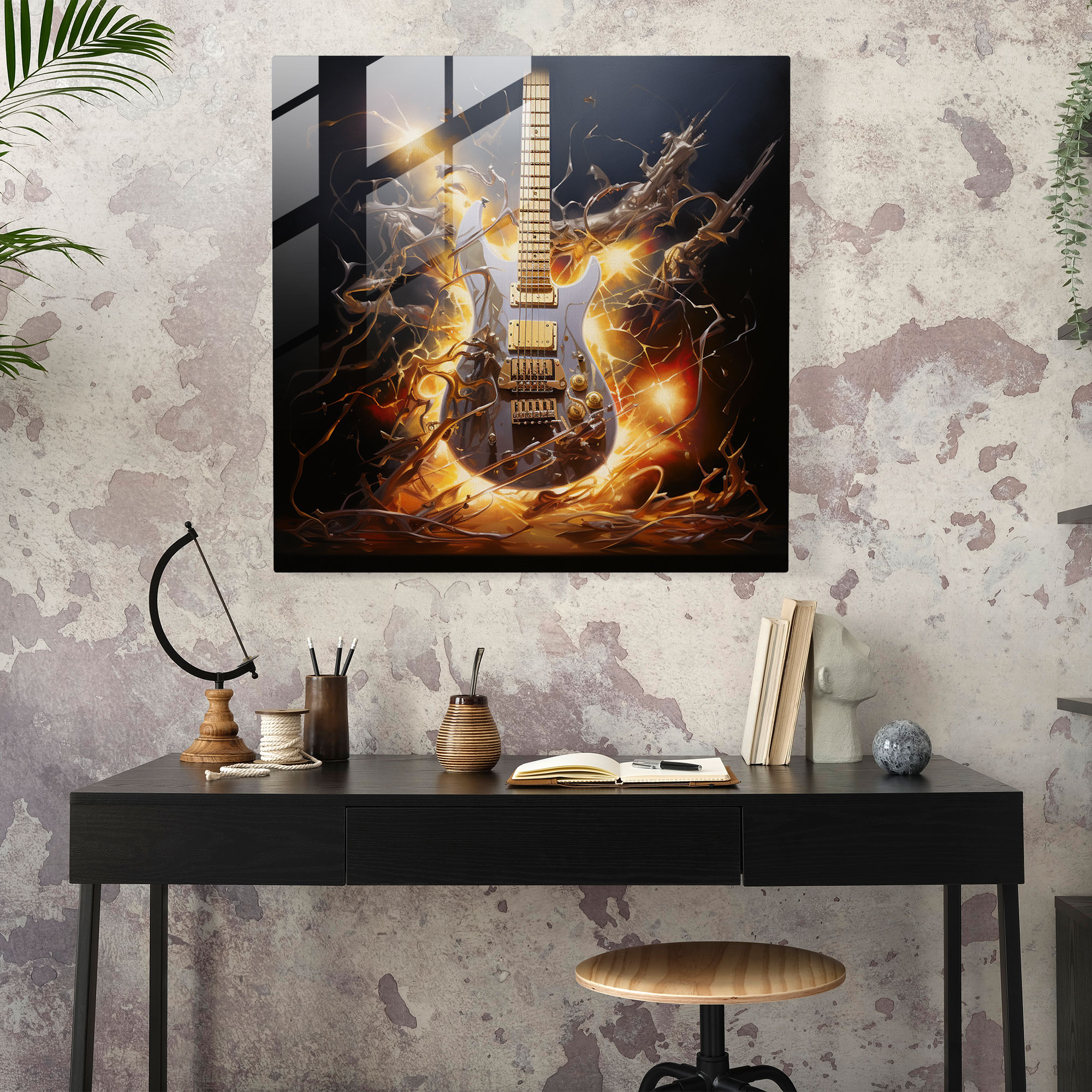 Metallica Lightning Bolts Glass Print - Metallica, Instruments, Modern Art, Electricity