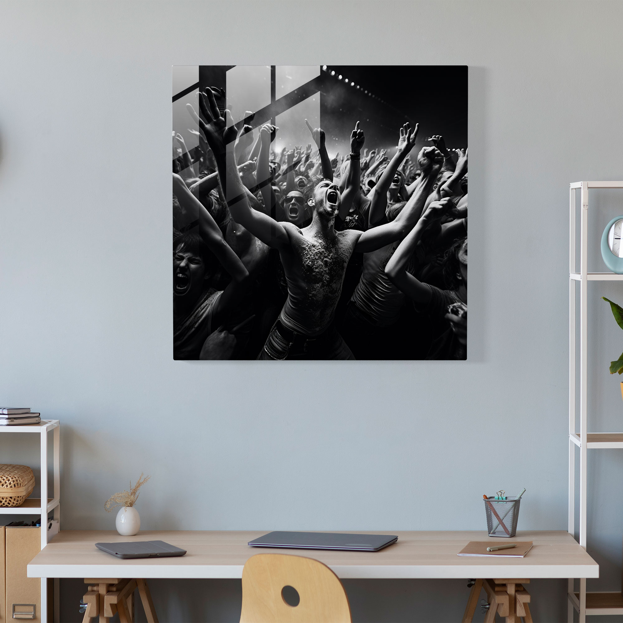 Metallica Concert Crowd Glass Print - Metallica, Black And White Image, Metallica, Modern Art