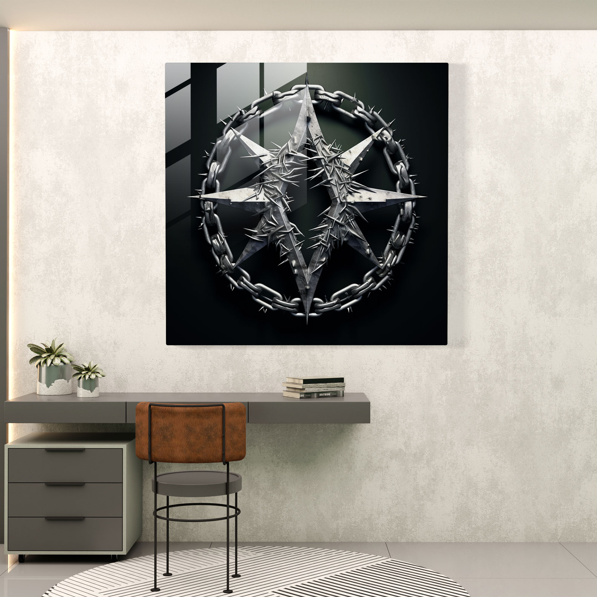 Metallica Chains And Spikes Logo Glass Print - Metallica, Wall Decoration, Modern Art, Rock And Roll Attitude