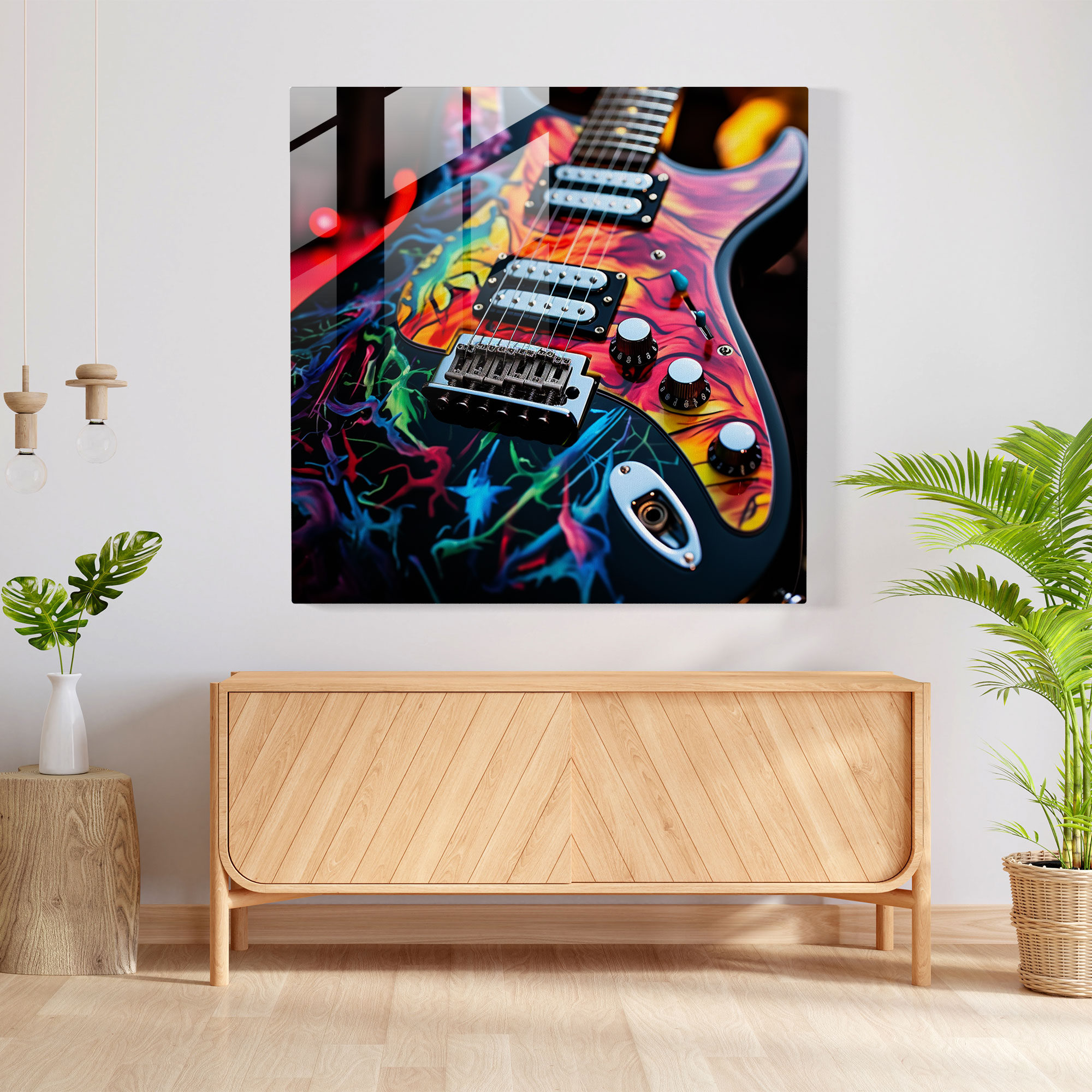 Metallica Gitar Cam Tablo - Metallica Ev Dekorasyonu Cam Tablo Rock And Roll