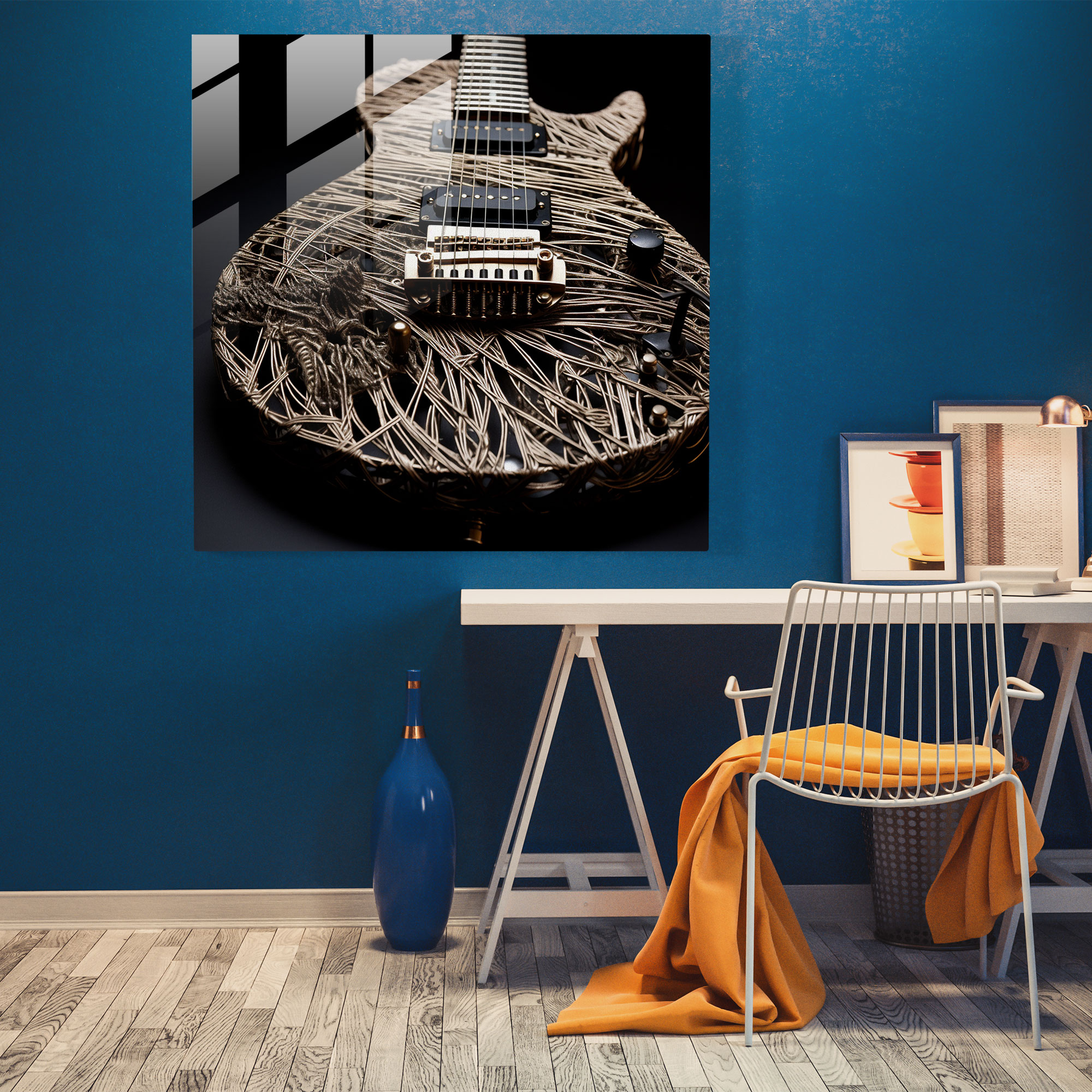 Metallica Guitar Strings Glass Print - Metallica, Striking Artistic Representation, Home Decoration, Modern Art