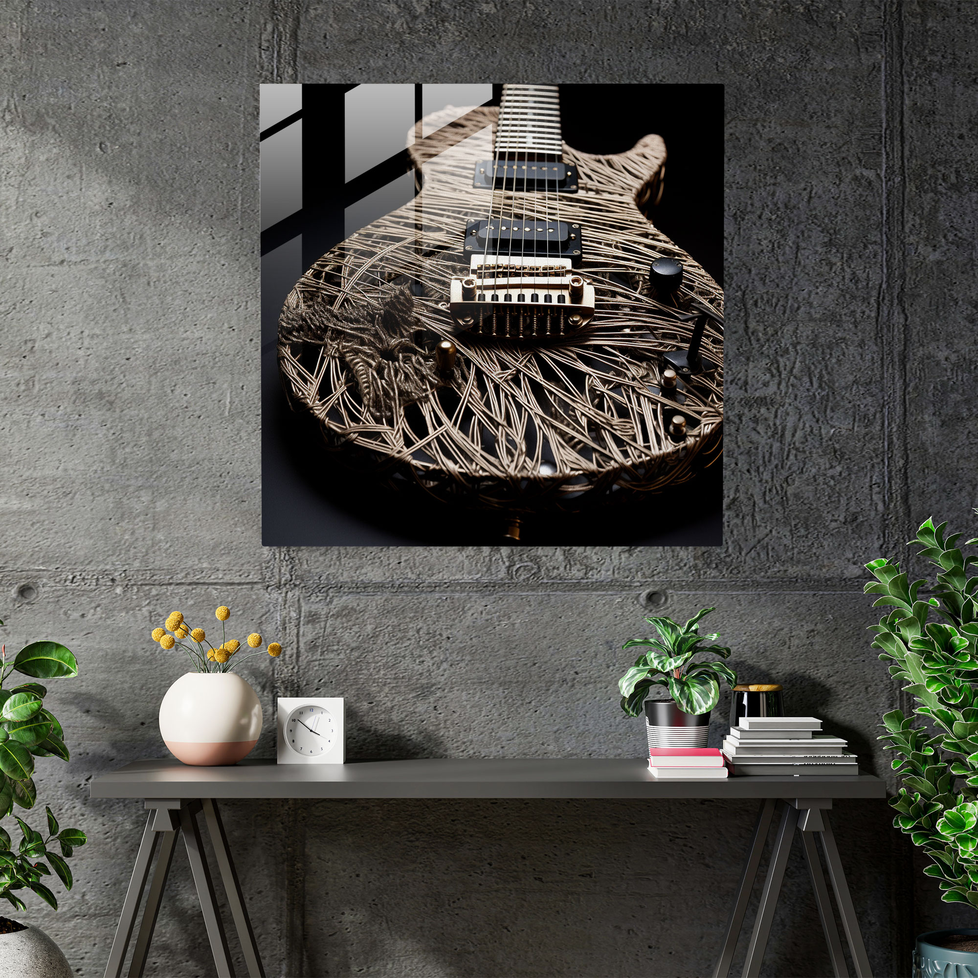 Metallica Guitar Strings Glass Print - Metallica, Striking Artistic Representation, Home Decoration, Modern Art