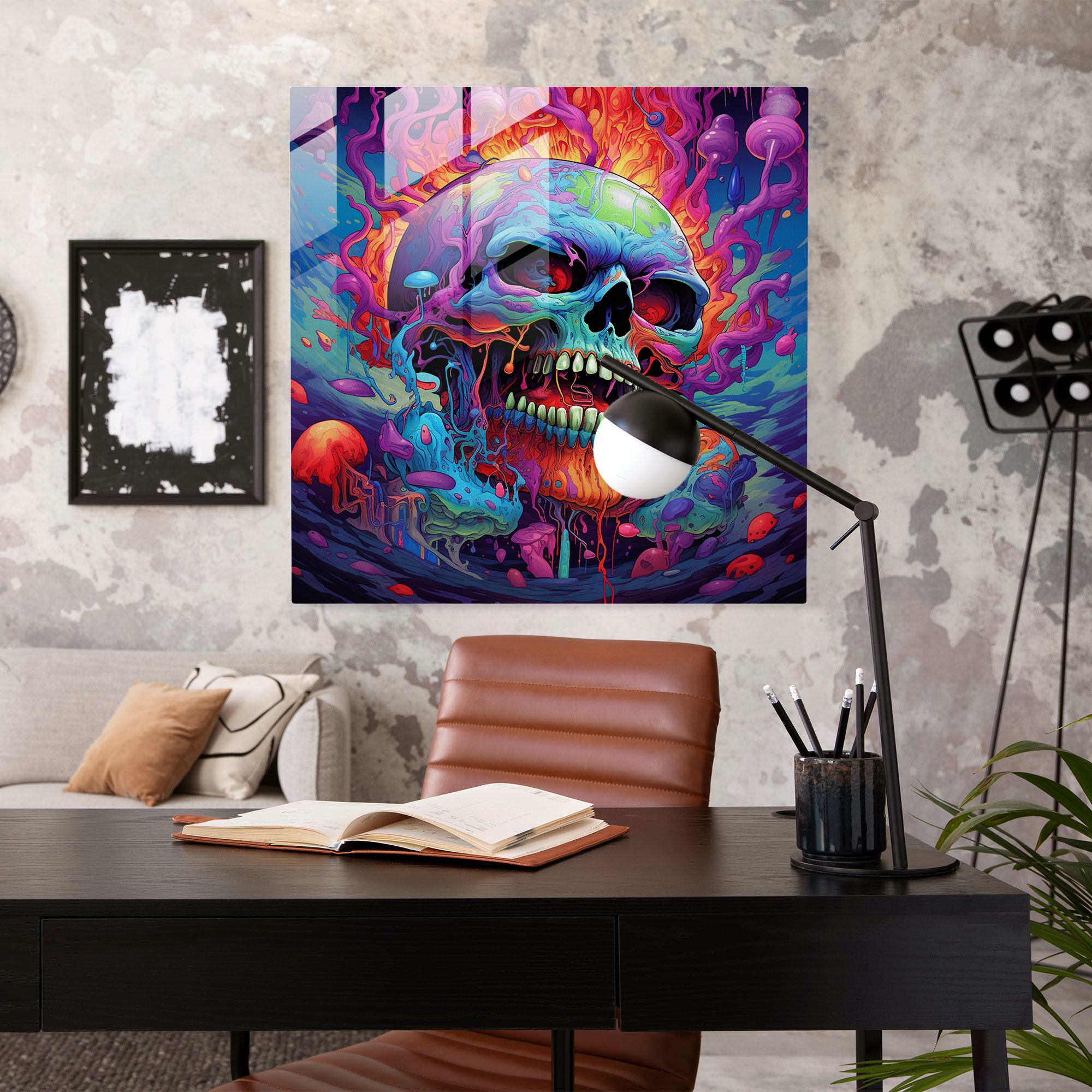 Metallica Psikedelik Cam Tablo - Metallica Cam Sanatı Modern Sanat Duvar Dekorasyonu