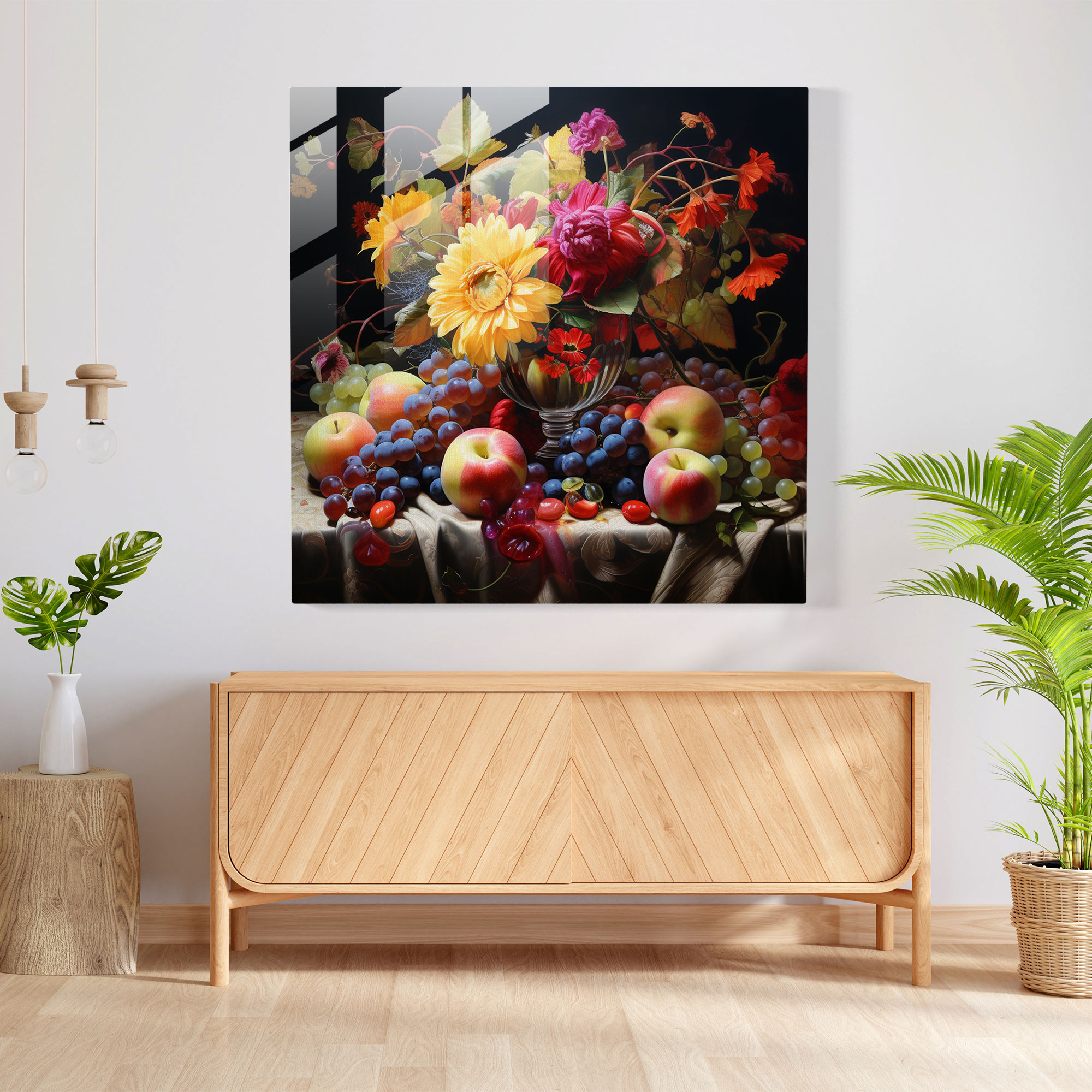 Glasbild Stillleben - Realistische Glaswandkunst zur Wohnraumdekoration