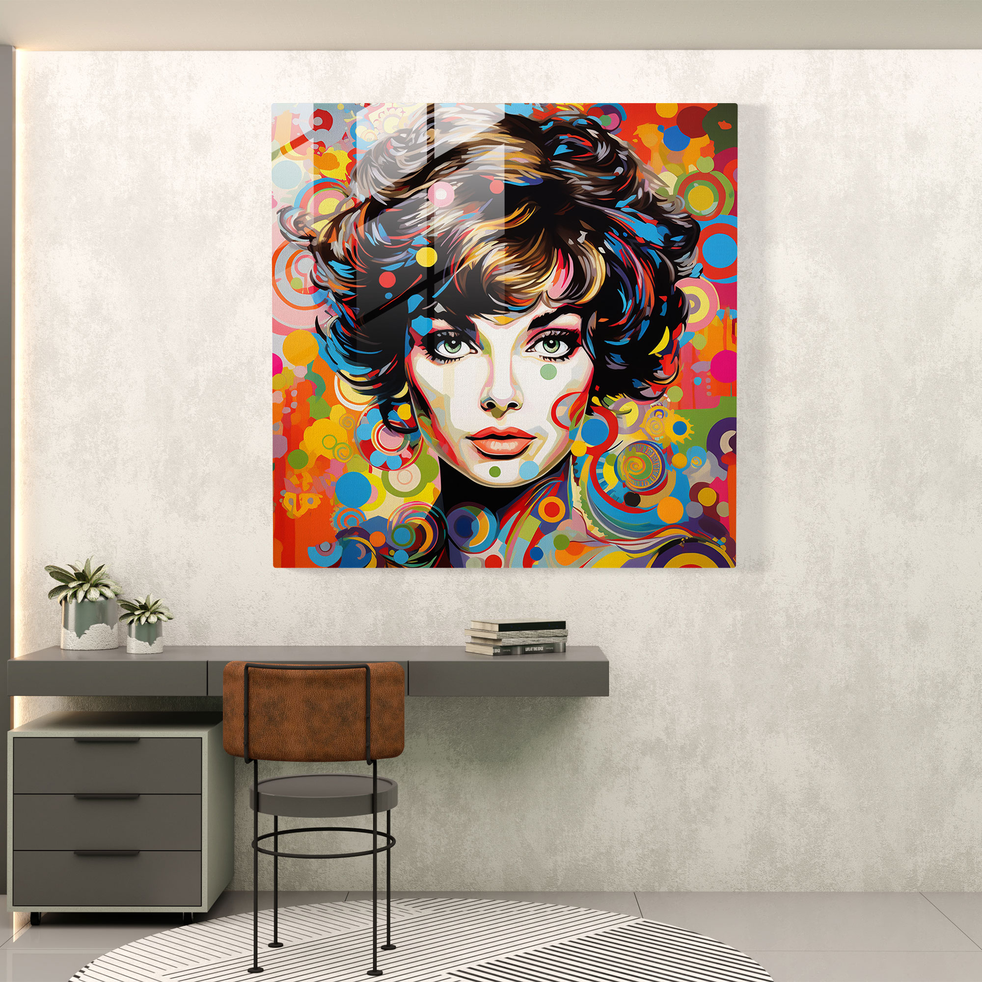 Vibrantes Porträt eines berühmten Ikonen - Glasbild für die Heimdekoration im Pop-Art-Stil