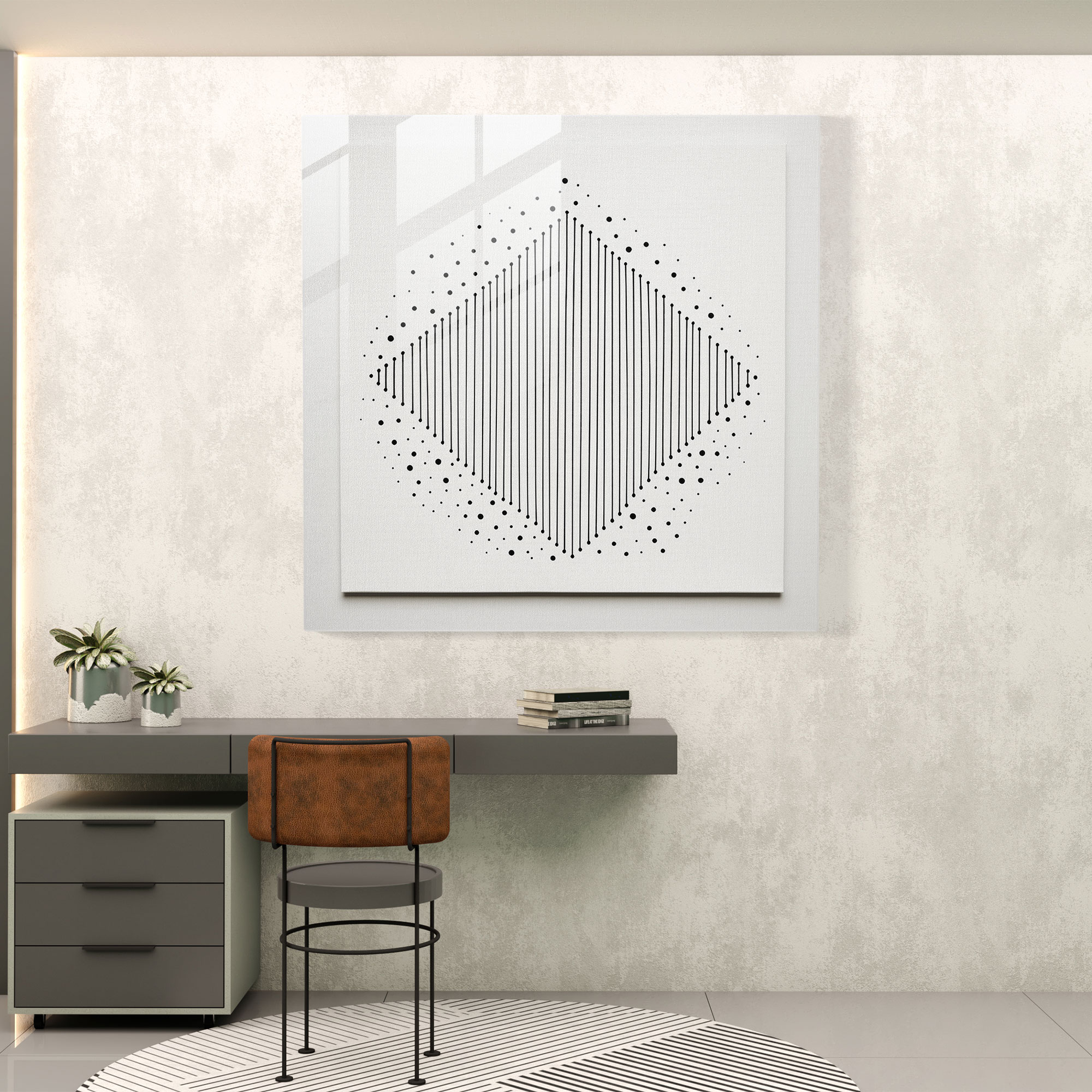 Elegantes Glasbild mit kunstvollen geometrischen Motiven