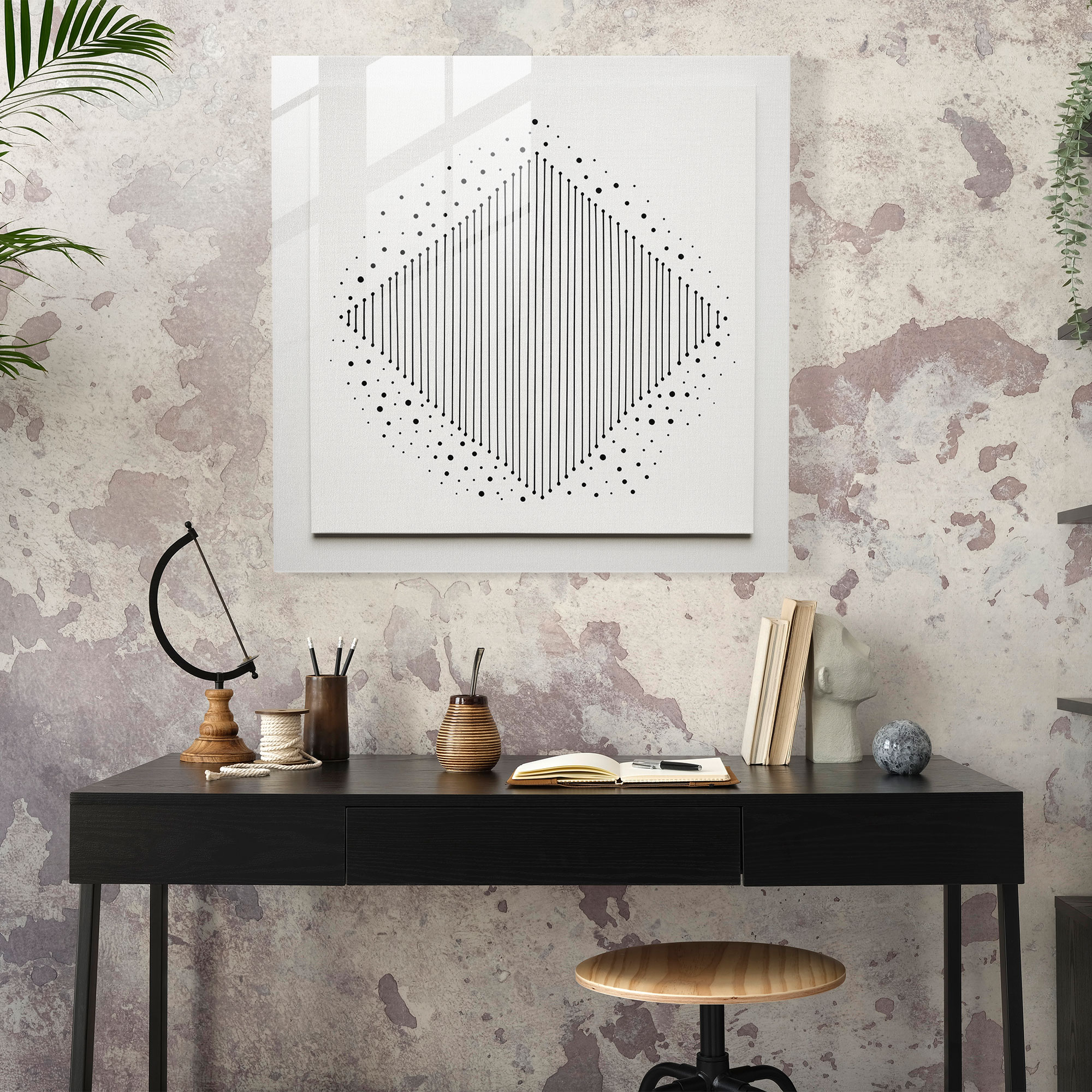 Elegantes Glasbild mit kunstvollen geometrischen Motiven