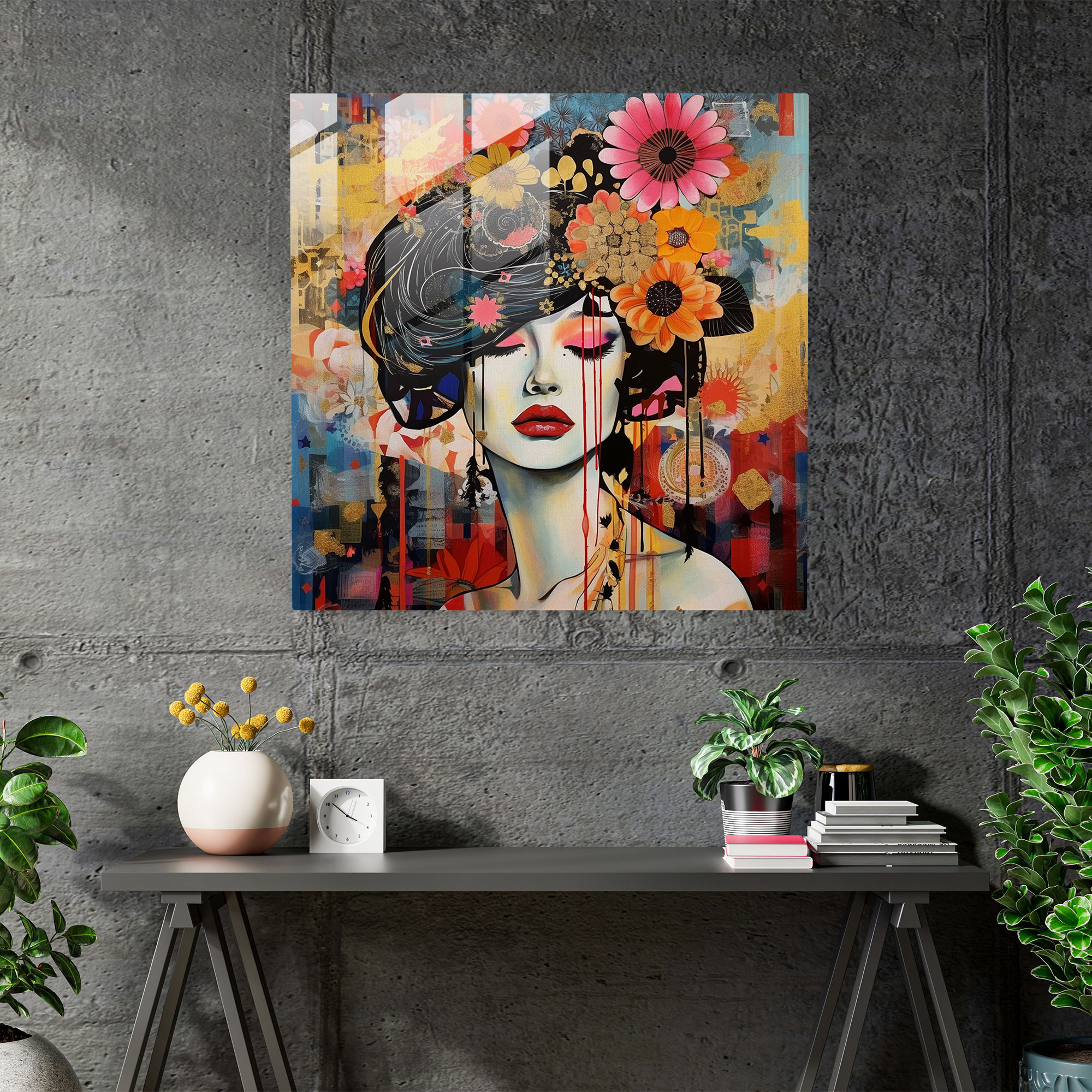 Eccentric Fusion Glasbild - Moderne Collage Glas Wandkunst Wohnkultur