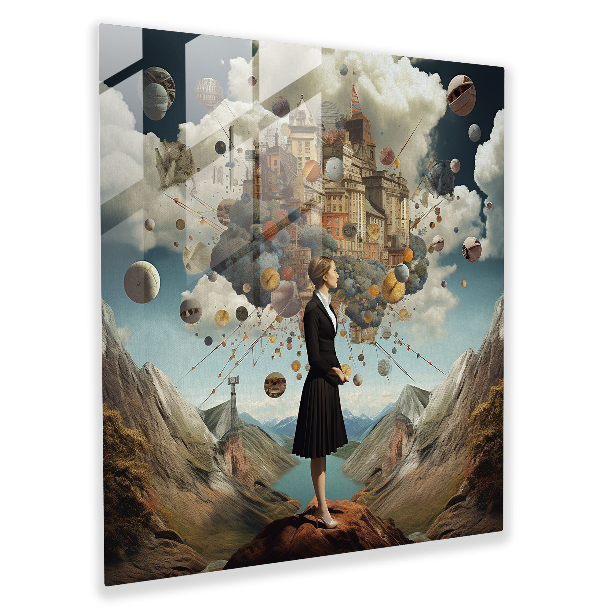 Glasbild Fantasievolle Träume - Surrealistisches Glas Wandkunstwerk Moderne Wohnungsdekoration