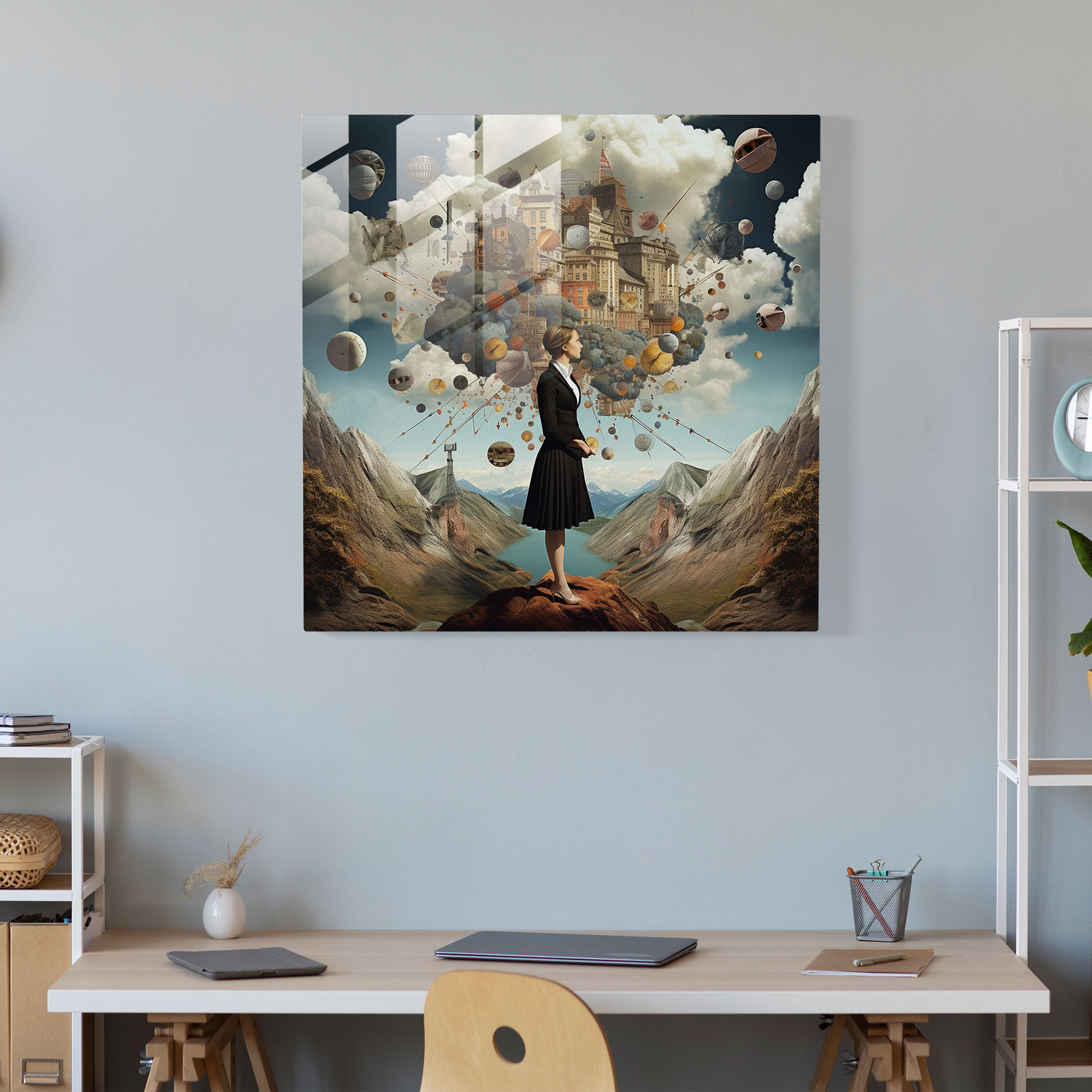 Glasbild Fantasievolle Träume - Surrealistisches Glas Wandkunstwerk Moderne Wohnungsdekoration