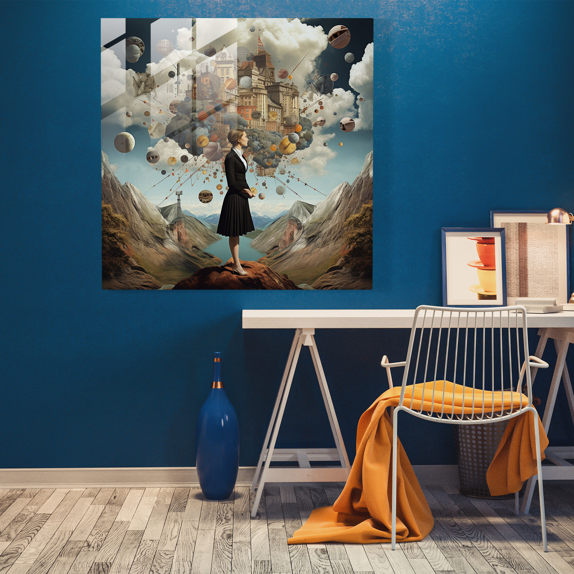 Glasbild Fantasievolle Träume - Surrealistisches Glas Wandkunstwerk Moderne Wohnungsdekoration