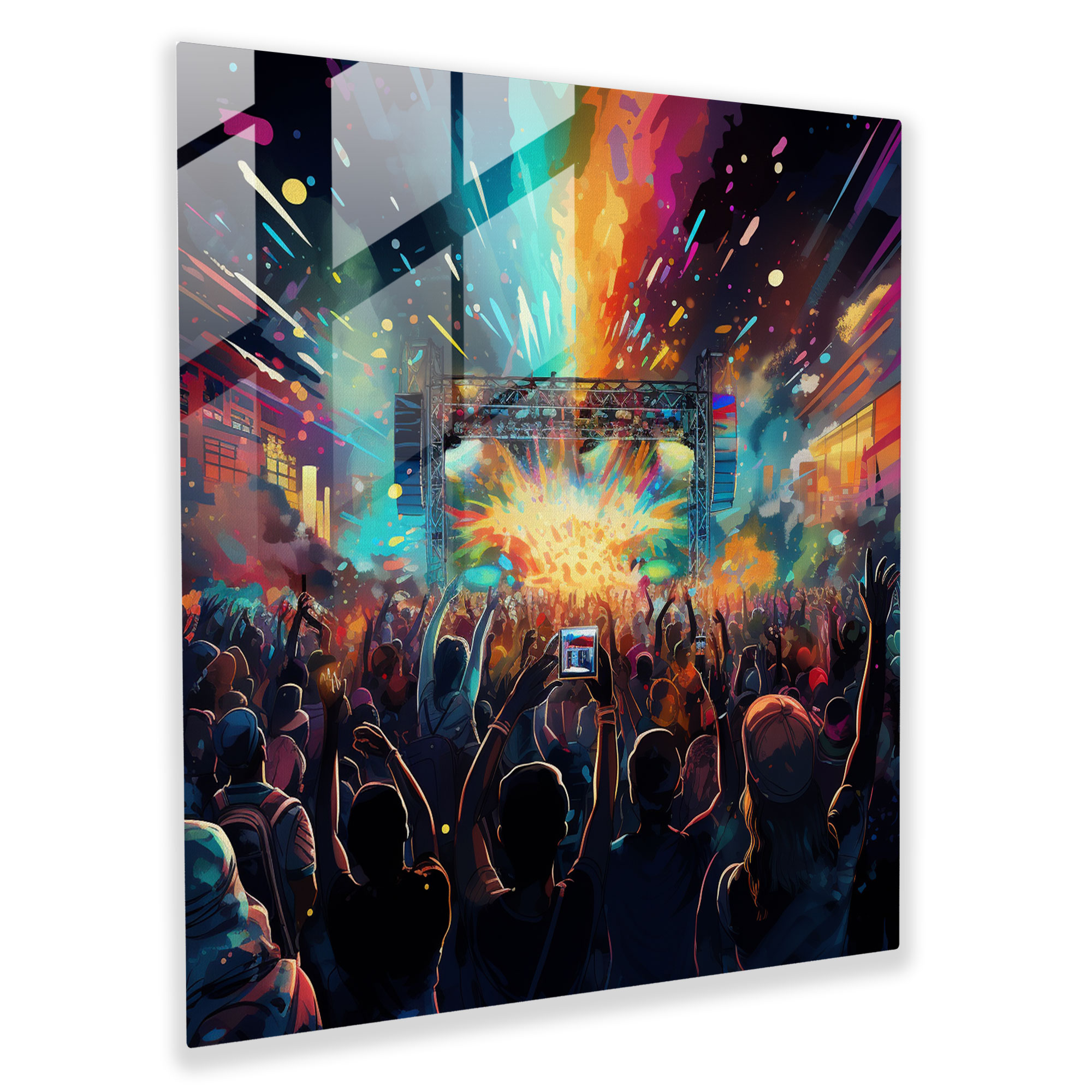 Glasbild Rhythmic Fusion: Pop-Art-inspiriertes digitales Gemälde für die Wanddekoration zuhause