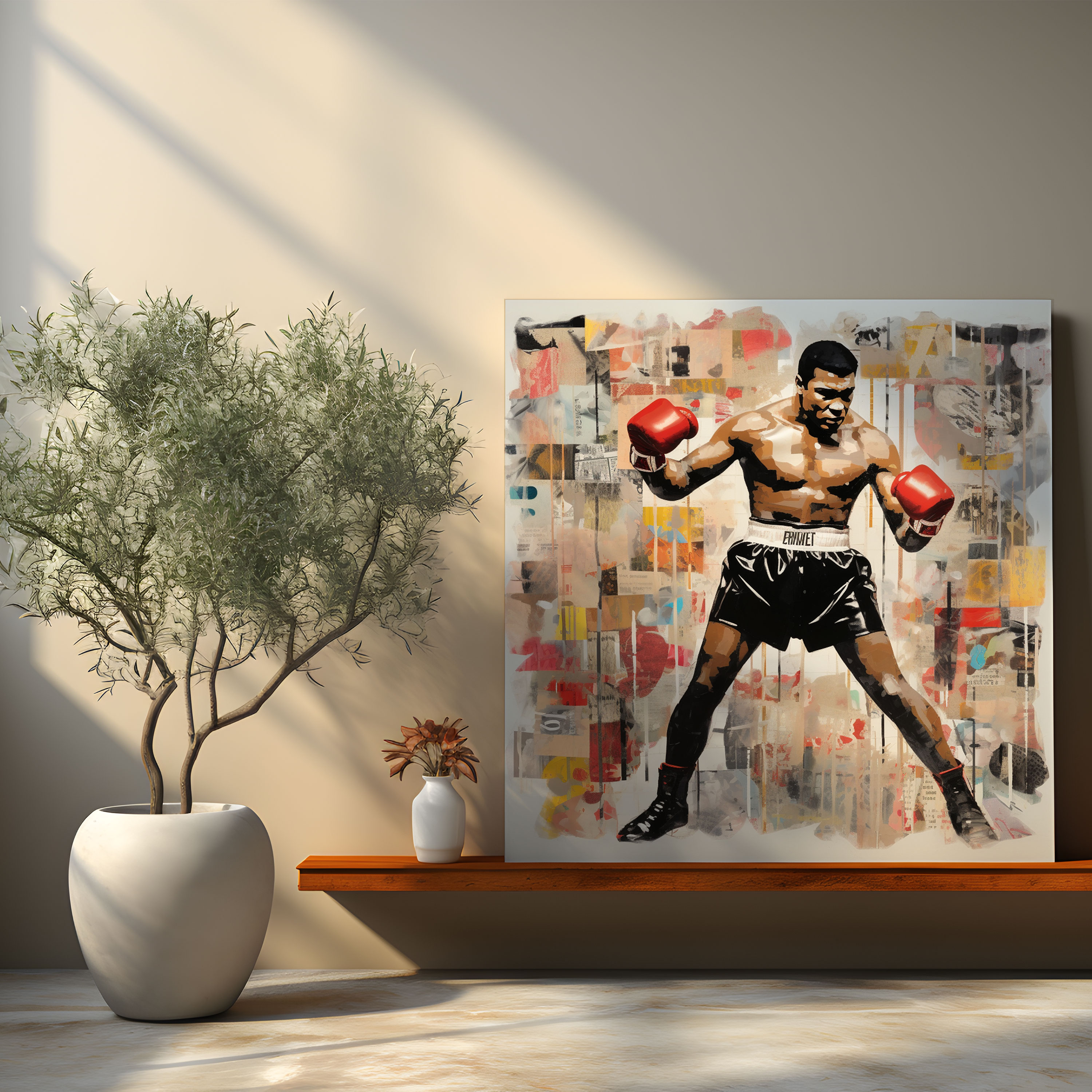Muhammad Ali Kanvas Tablo - Kolaj Poster - Muhammad Ali Kolaj Sanatı Duvar Dekoru