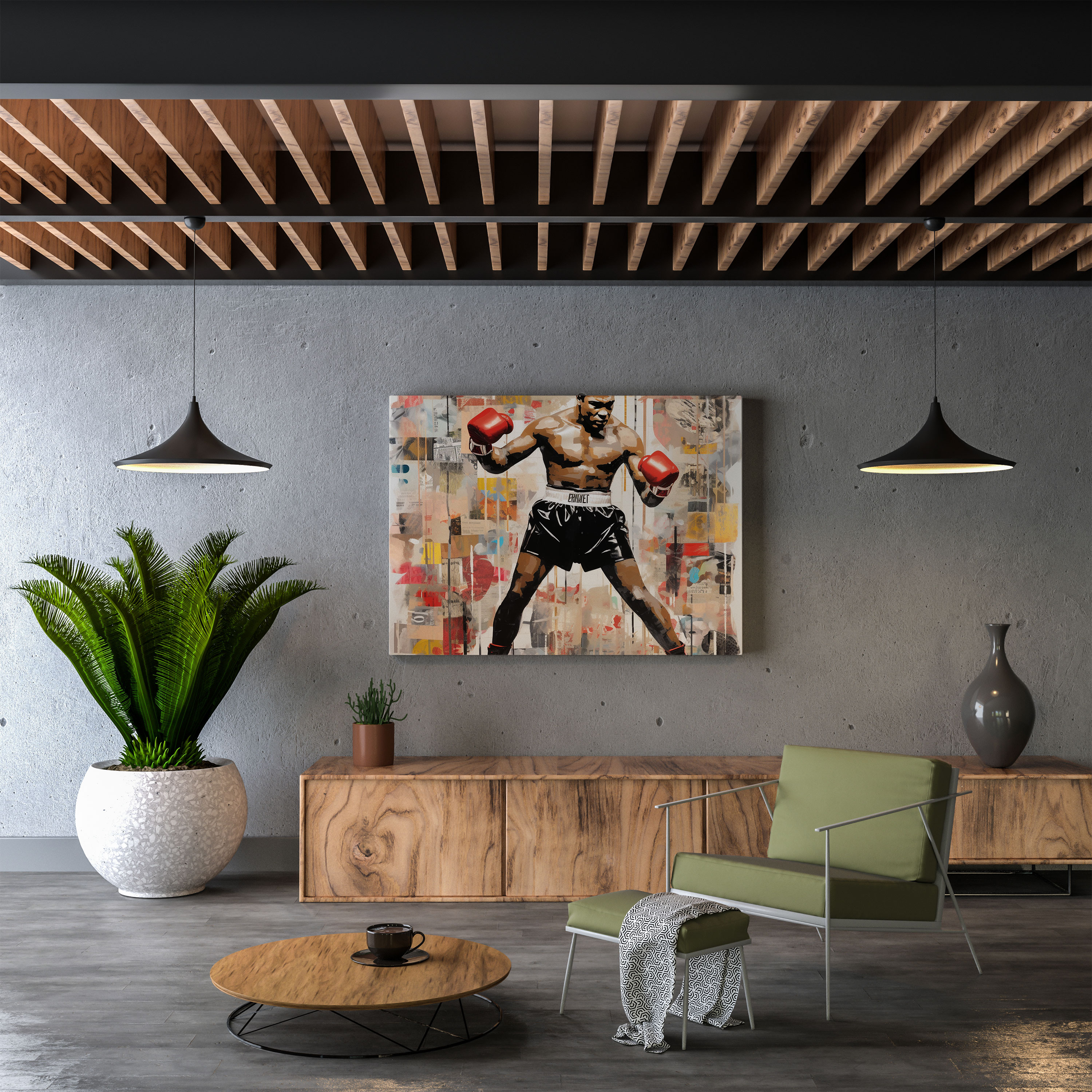 Muhammad Ali Kanvas Tablo - Kolaj Poster - Muhammad Ali Kolaj Sanatı Duvar Dekoru