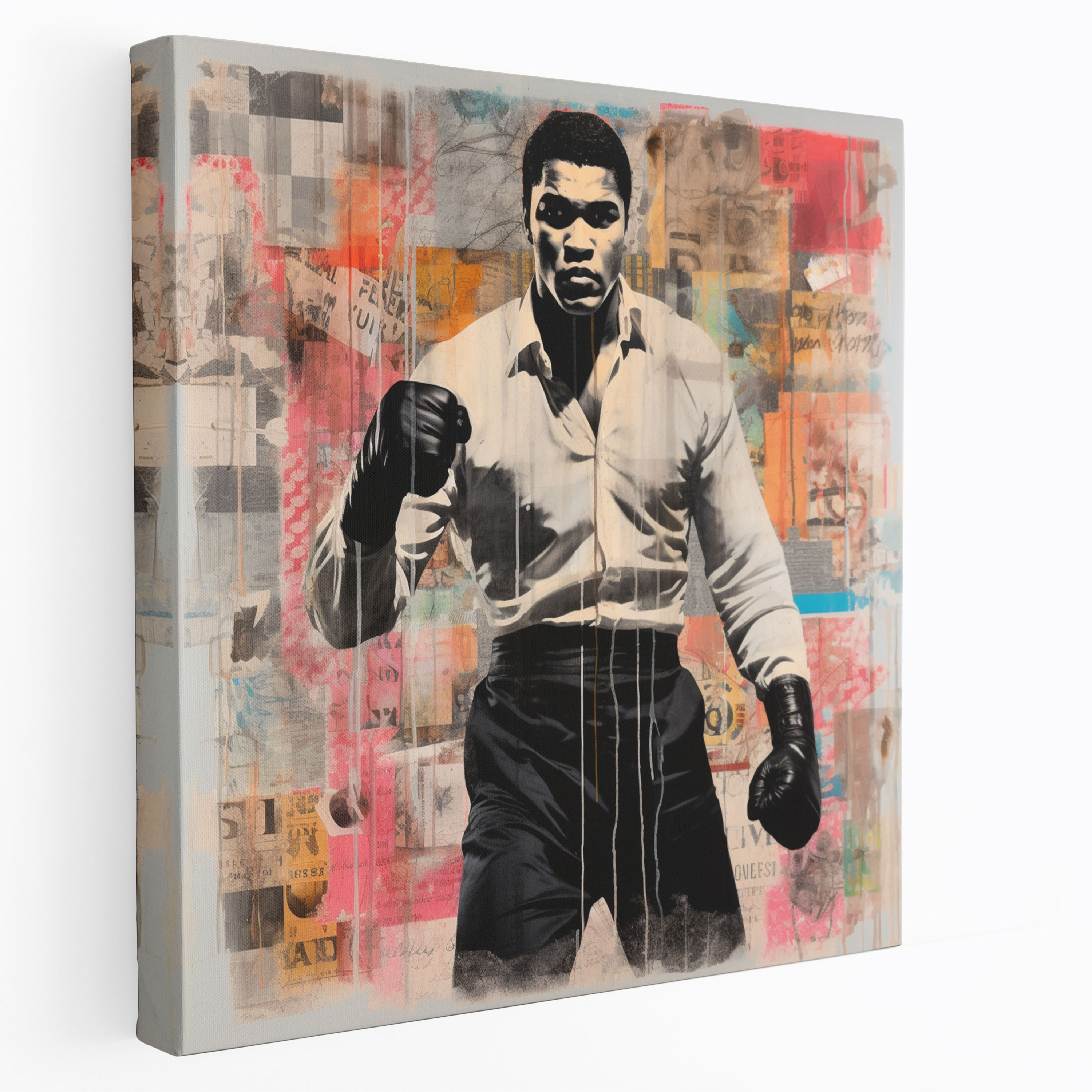 Muhammad Ali Wall Decoration - Mixed Media Masterpiece - Muhammad Ali, Artistic Fusion, Hand-Painted Elements, Wall Decoration