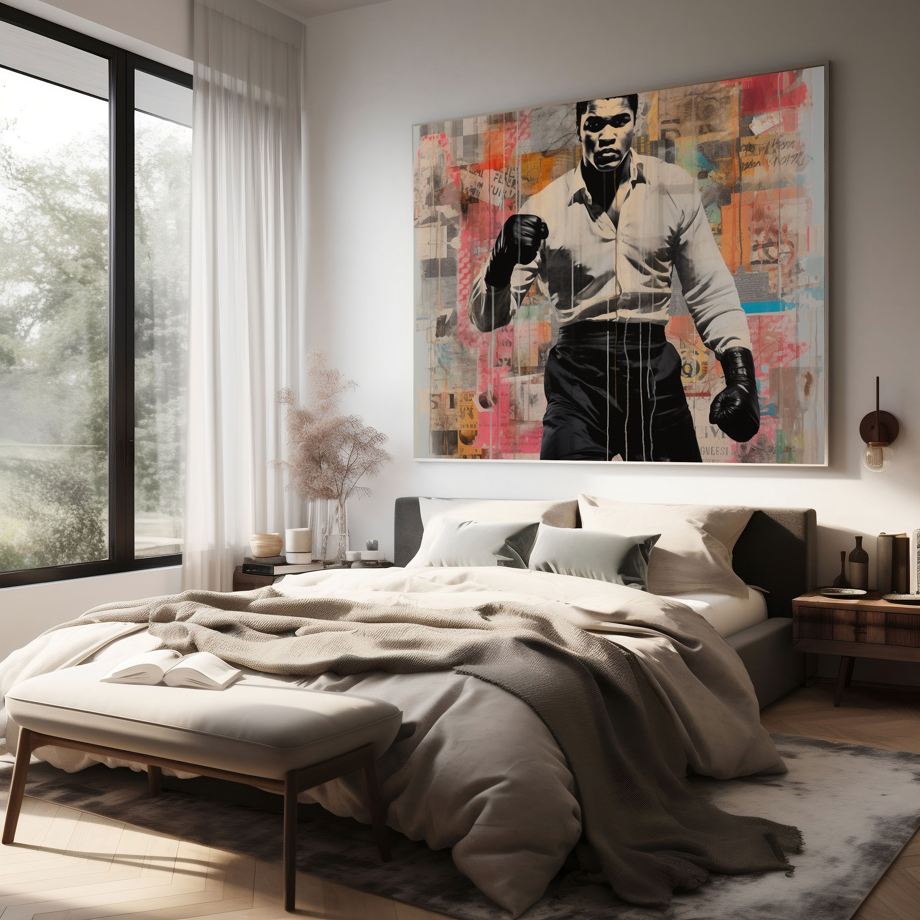 Muhammad Ali Wall Decoration - Mixed Media Masterpiece - Muhammad Ali, Artistic Fusion, Hand-Painted Elements, Wall Decoration