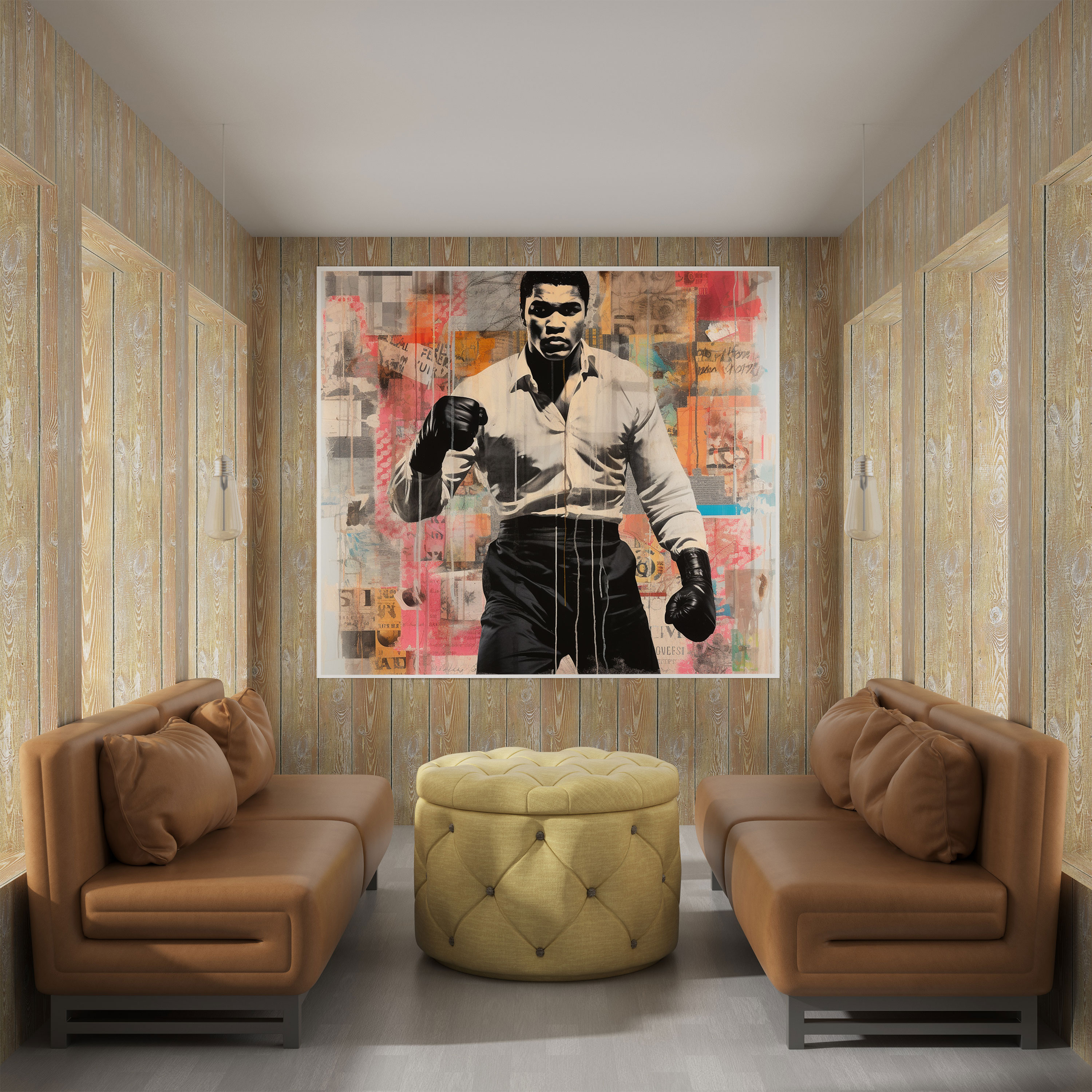 Muhammad Ali Wall Decoration - Mixed Media Masterpiece - Muhammad Ali, Artistic Fusion, Hand-Painted Elements, Wall Decoration