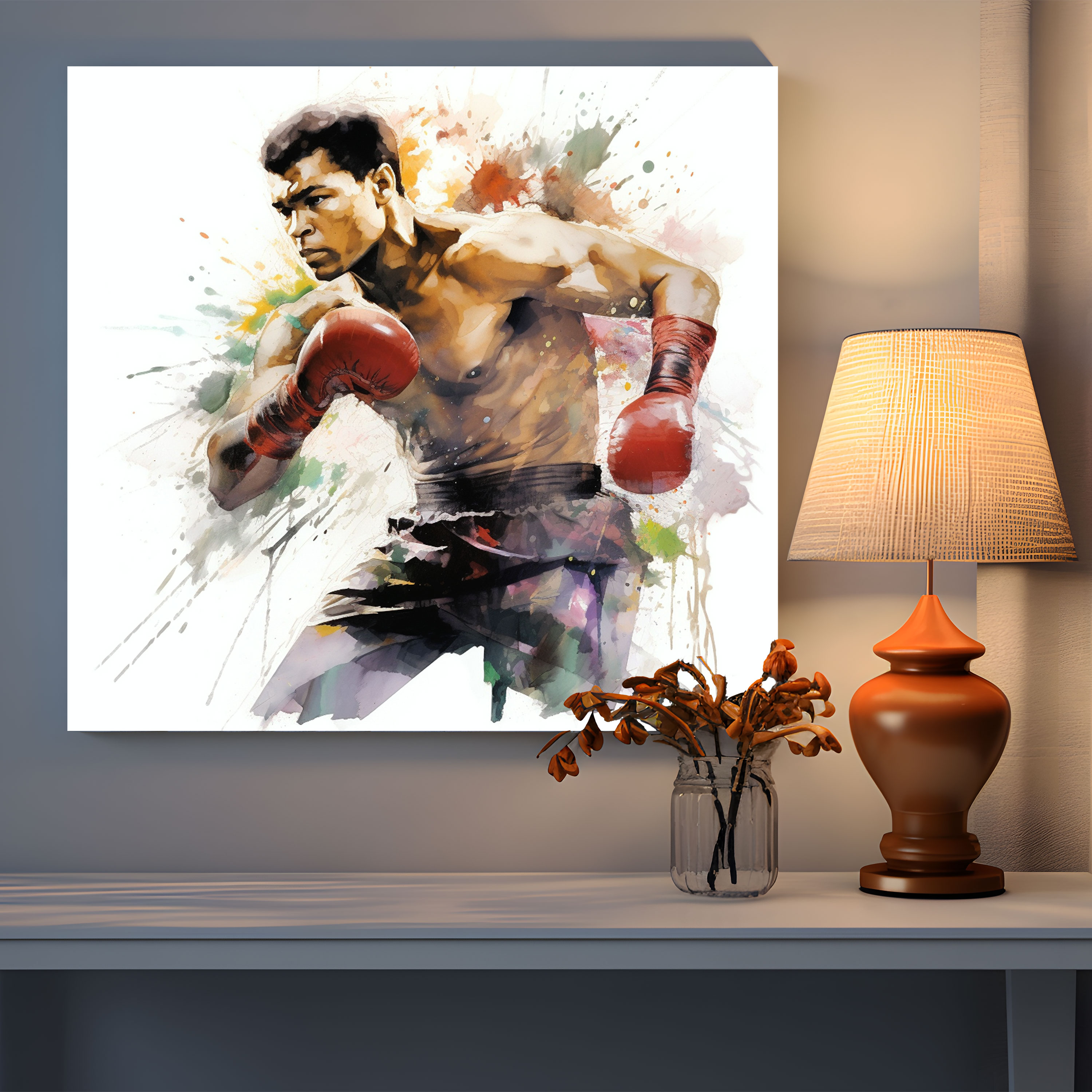 Muhammad Ali Kanvas Tablo - Suluboya Duvar Sanatı - Ev Dekorasyonu için Muhammad Ali Kanvas Duvar Sanatı