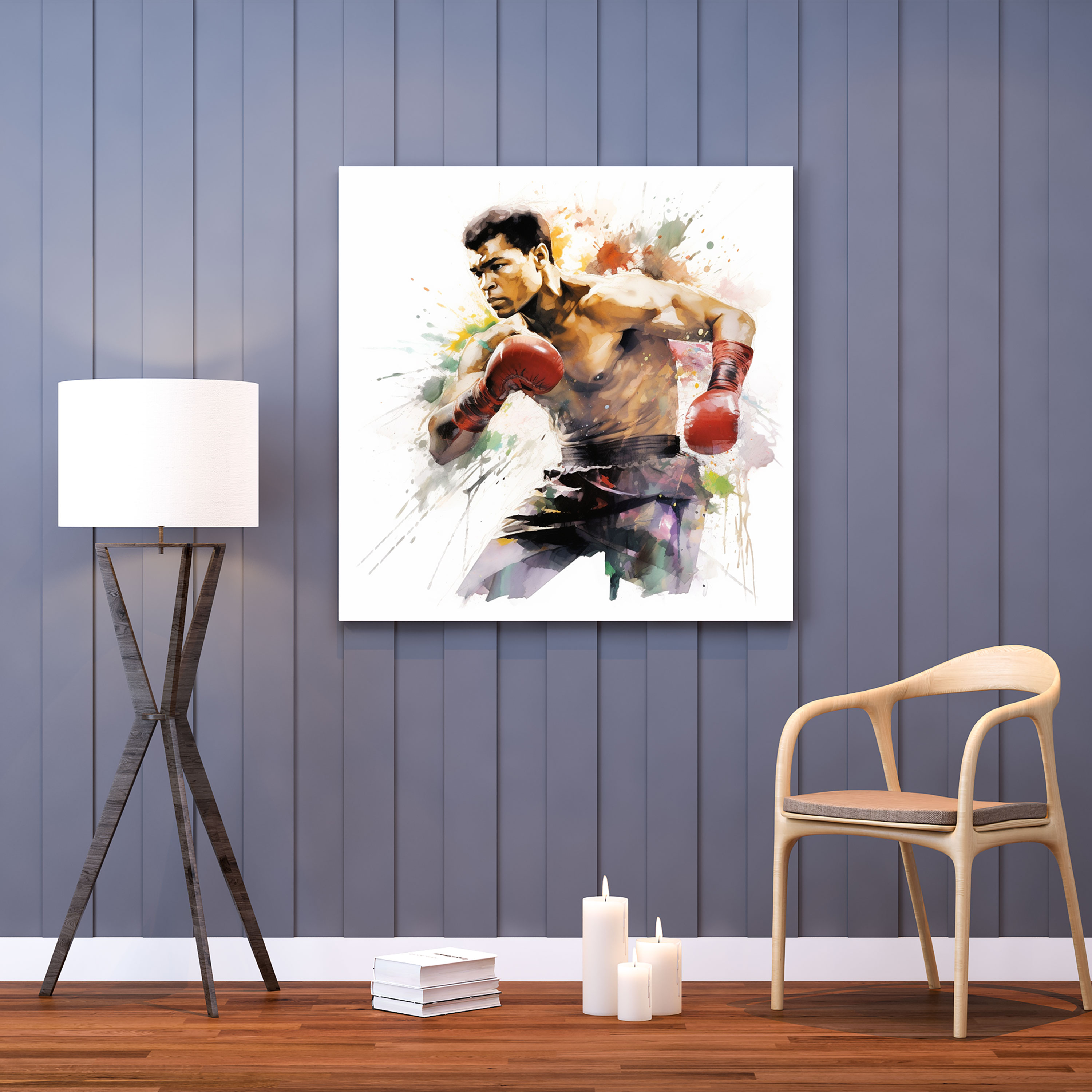 Muhammad Ali Kanvas Tablo - Suluboya Duvar Sanatı - Ev Dekorasyonu için Muhammad Ali Kanvas Duvar Sanatı