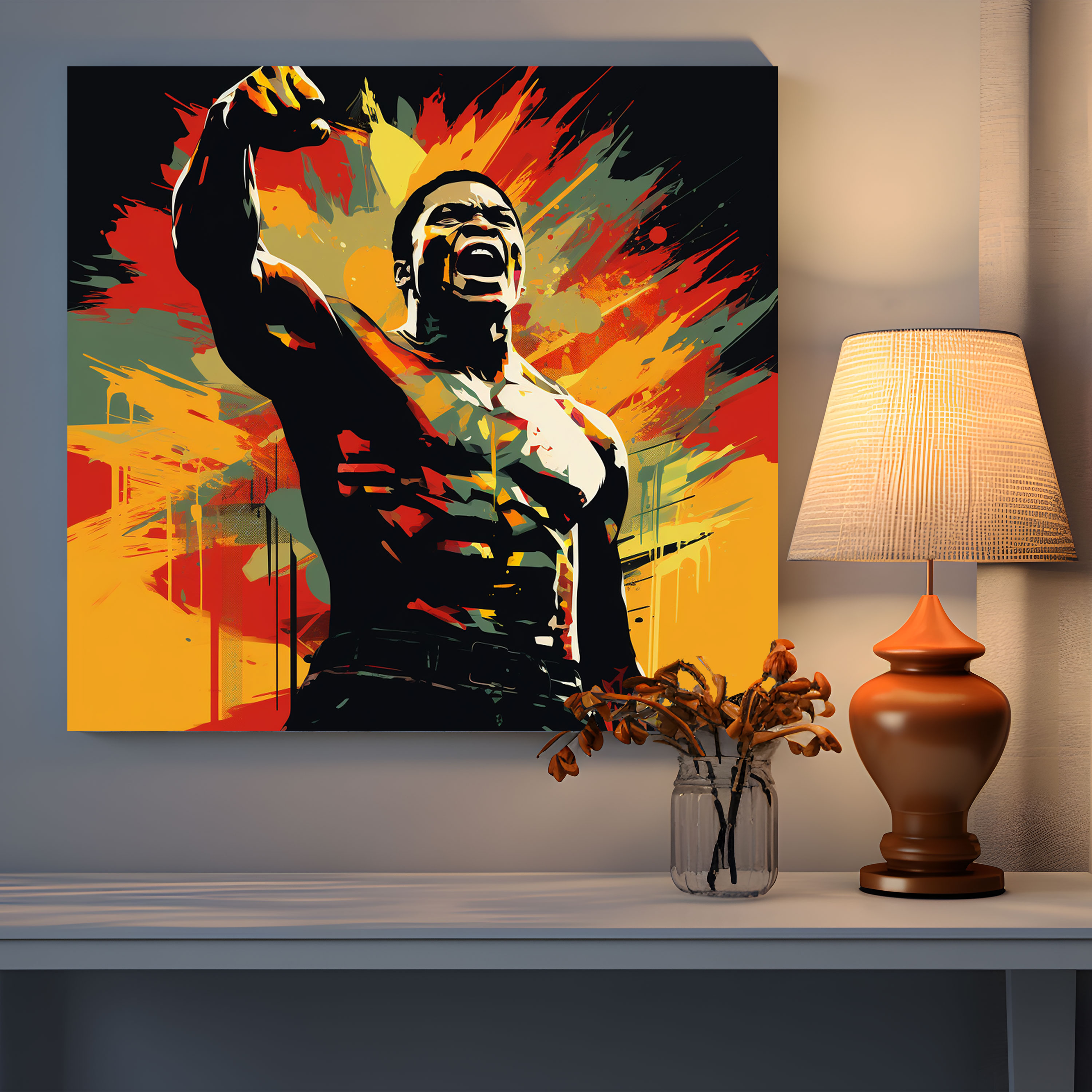 Muhammad Ali Duvar Süsü - Çağdaş Grafik Sanat Kanvas Tablo - Ev Dekorasyonunda Muhammad Ali