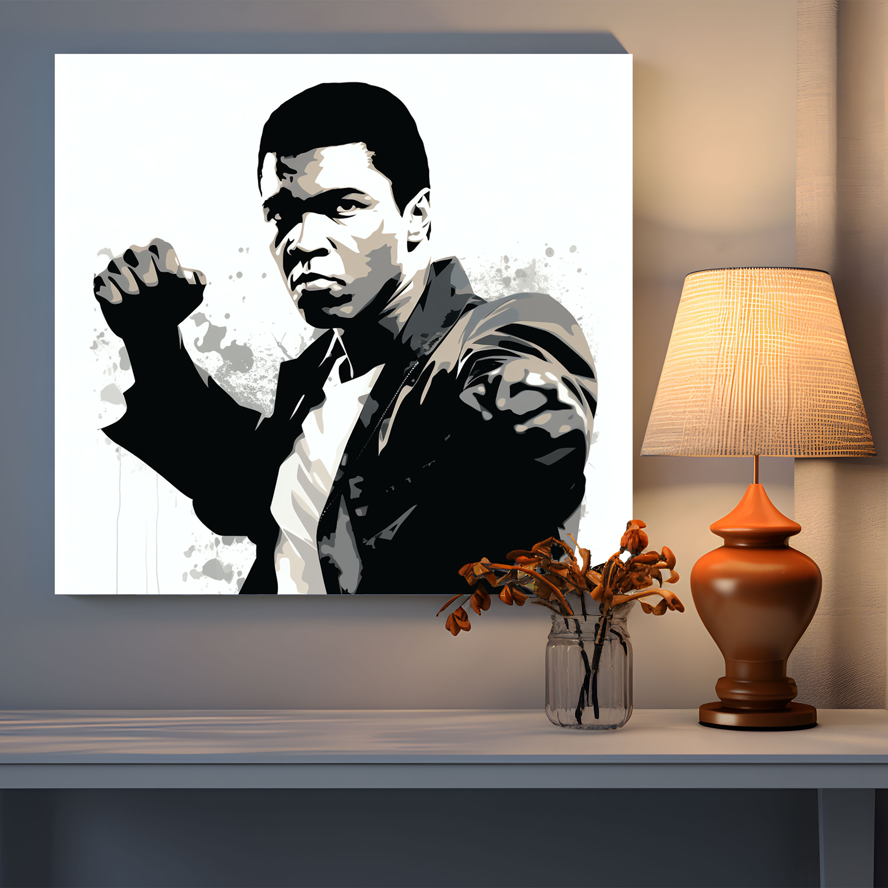 Muhammad Ali Canvas Wall Decoration - Muhammad Ali, Champion, Graphic Artwork, Silhouette