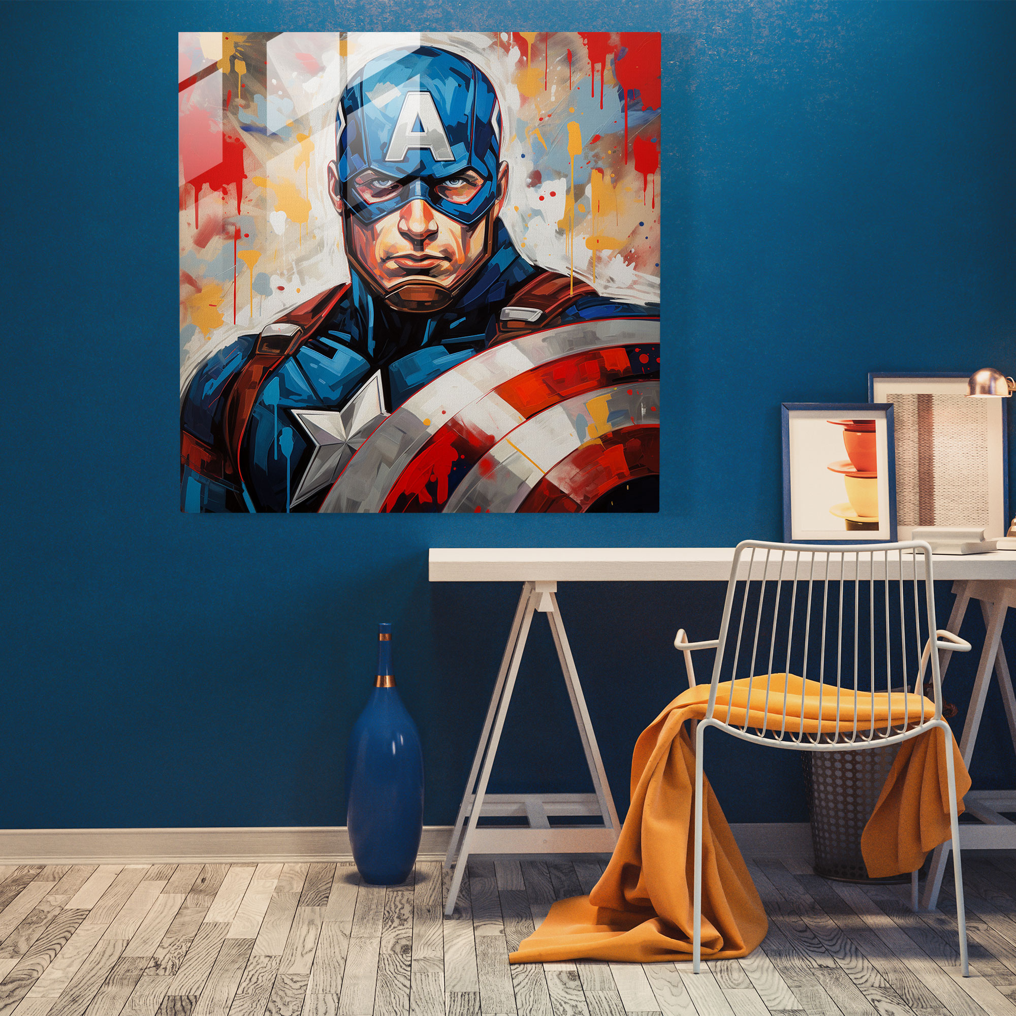Marvel Captain America Pop Art Cam Tablo - Marvel Pop Art Resim Modern Sanat