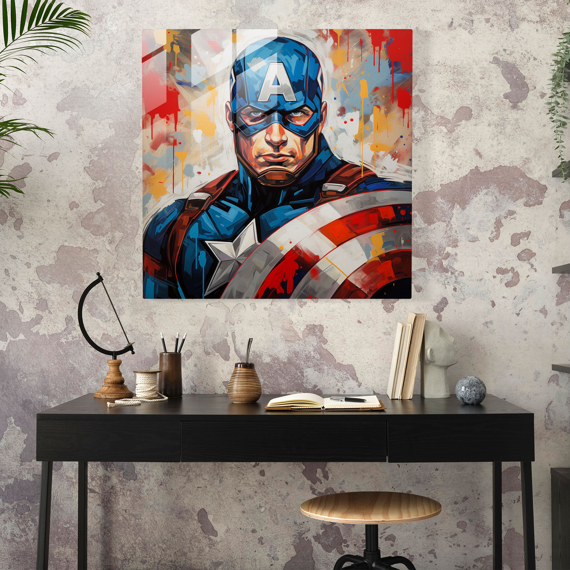 Marvel Captain America Pop Art Cam Tablo - Marvel Pop Art Resim Modern Sanat