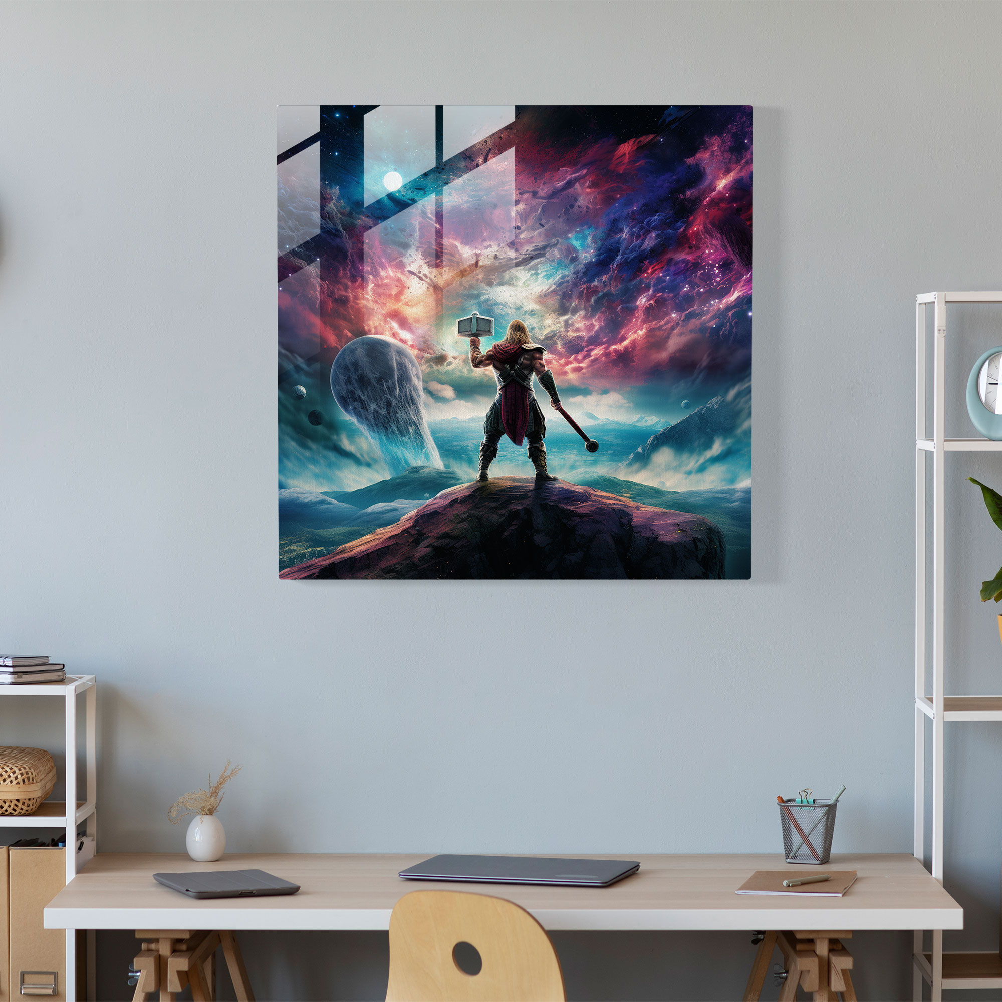 Marvel Thor Gerçeküstü Dijital Sanat Cam Tablo - Marvel Ev Dekorasyonu Gerçeküstü Dijital Sanat Eseri Duvar Dekorasyonu