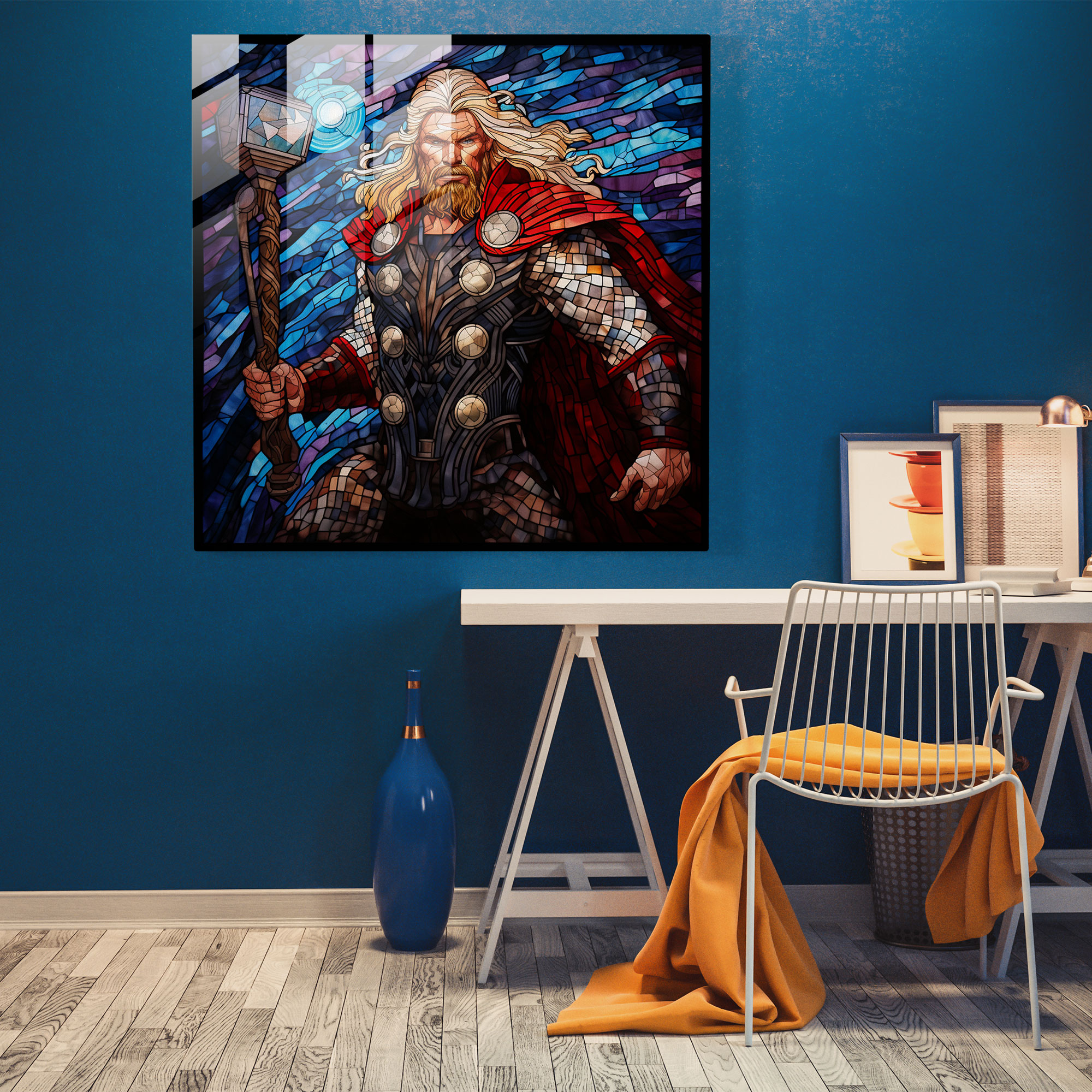 Marvel Glass Print - Thor Stained Glass Mosaic - Marvel, Glass Wall Art, Stained Glass Mosaic, Glass Art