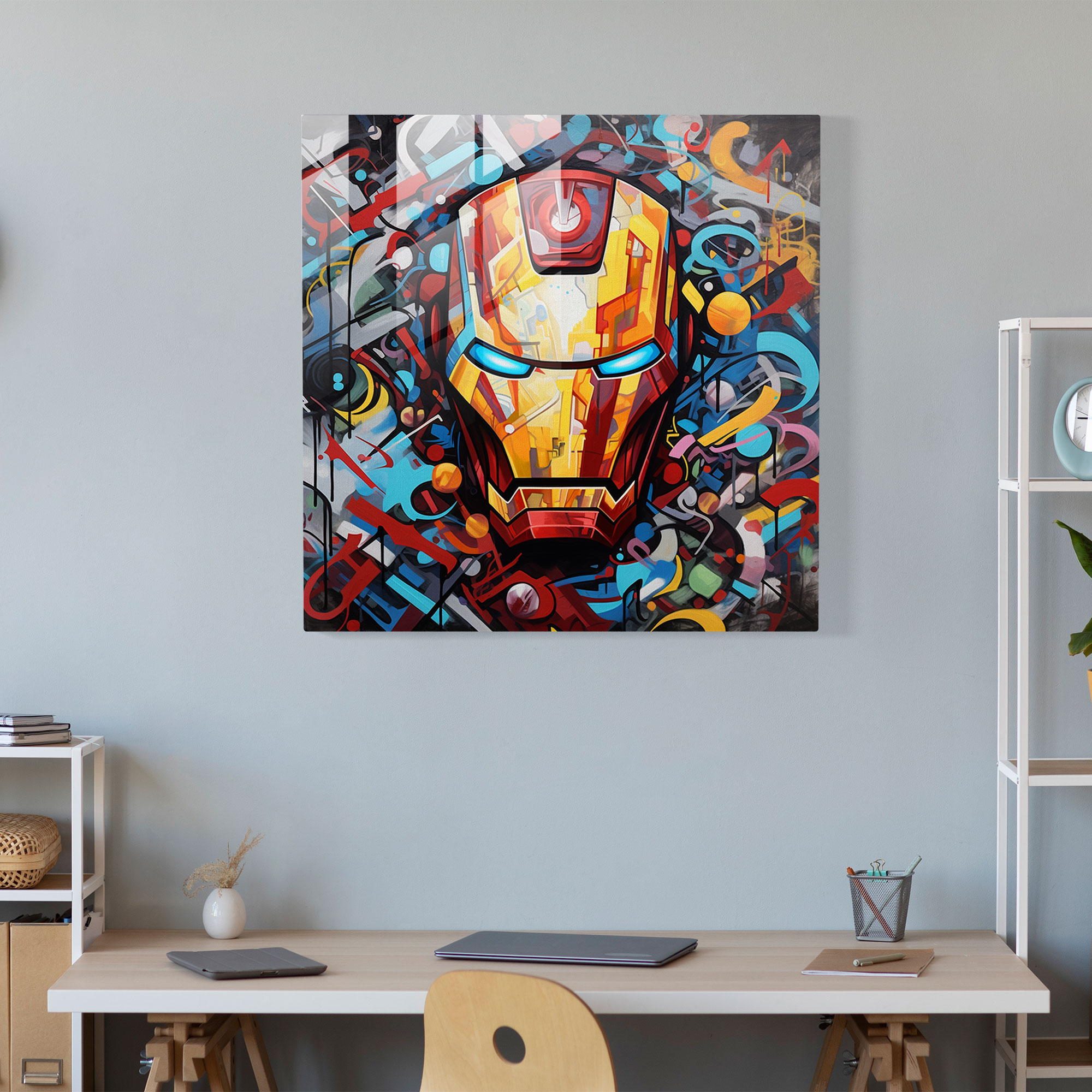 Marvel Glass Print - Abstract Graffiti Art - Marvel, Marvel Logos, Wall Decoration, Abstract Graffiti Artwork