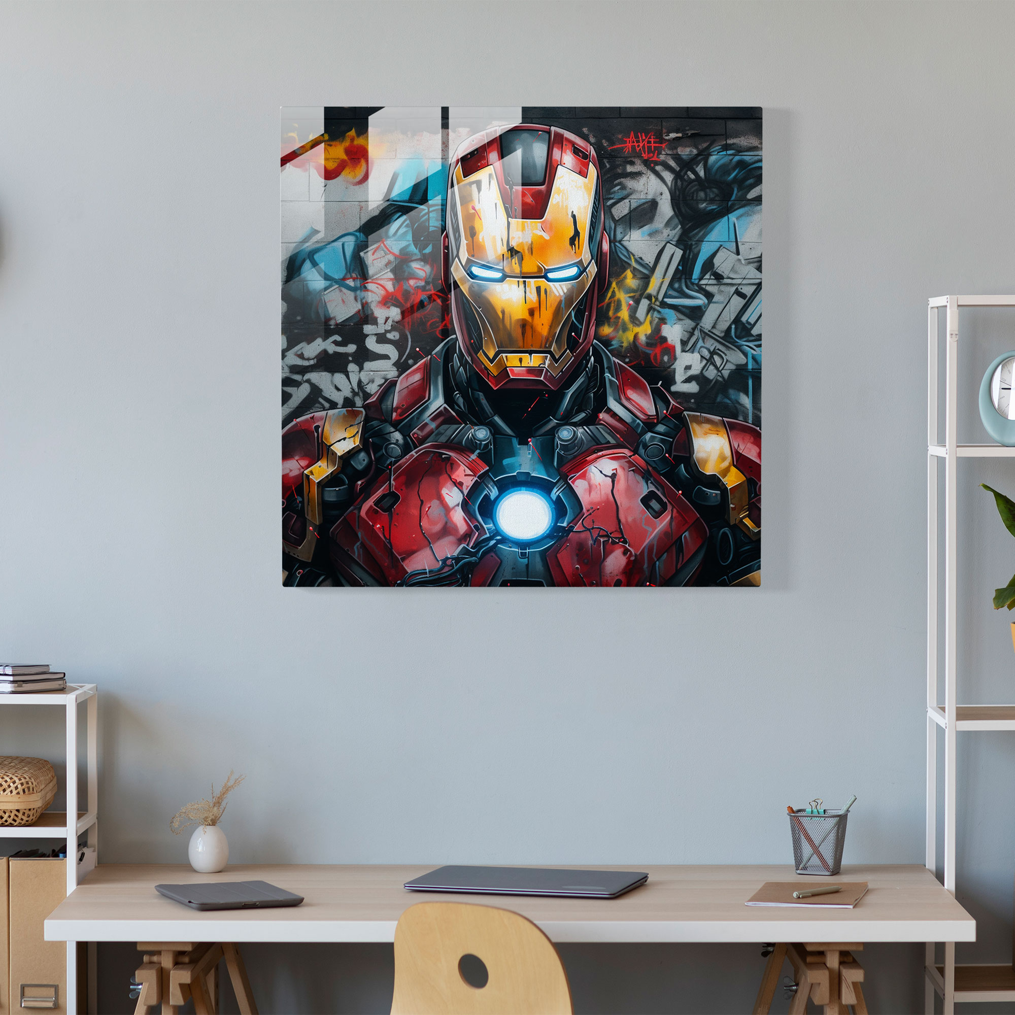 Marvel Graffiti Glass Print - Marvel, Urban, Modern Art, Wall Decoration