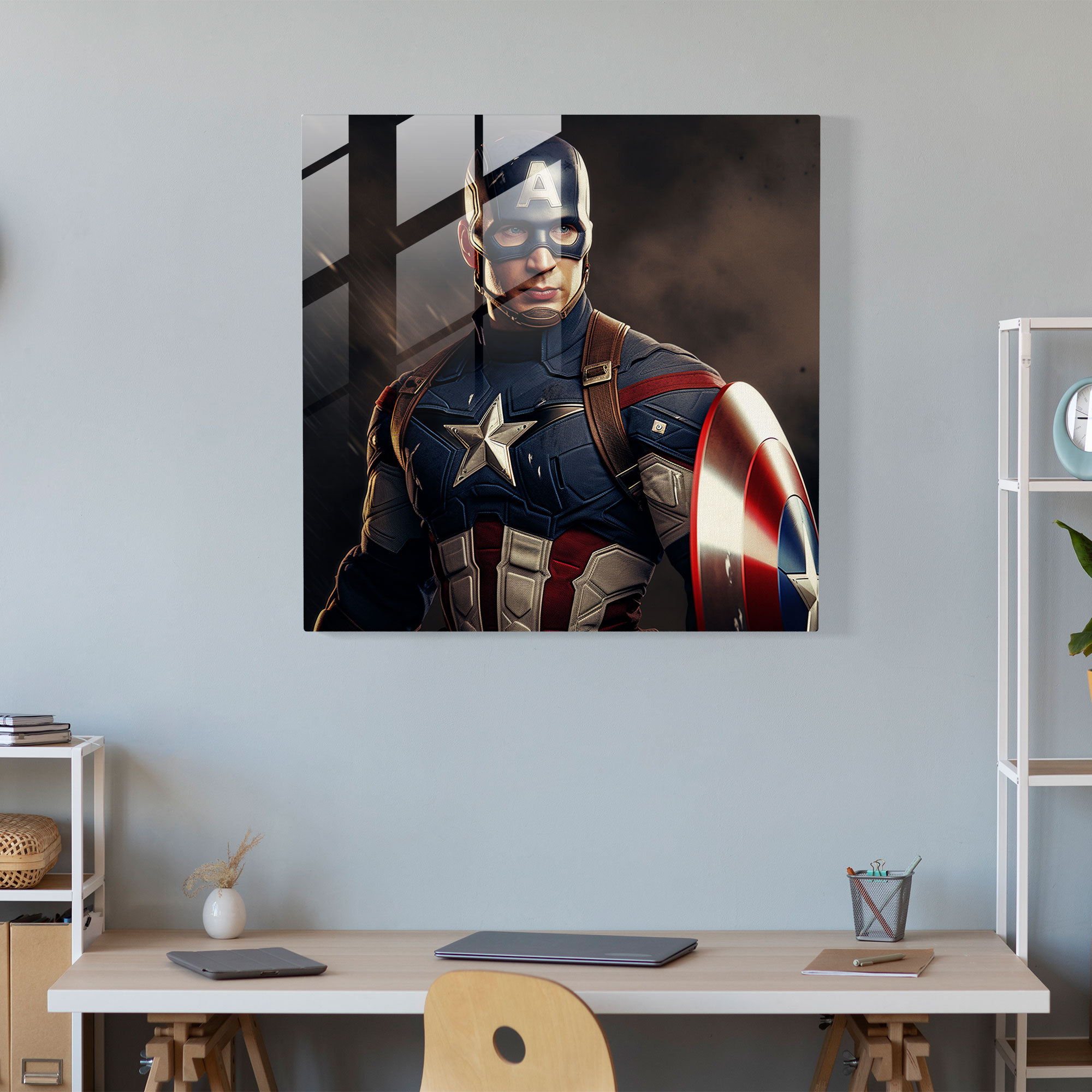 Marvel Glass Print - Realistic Captain America Digital Painting - Marvel, Digital Painting, Wall Decoration, Glass Wall Art