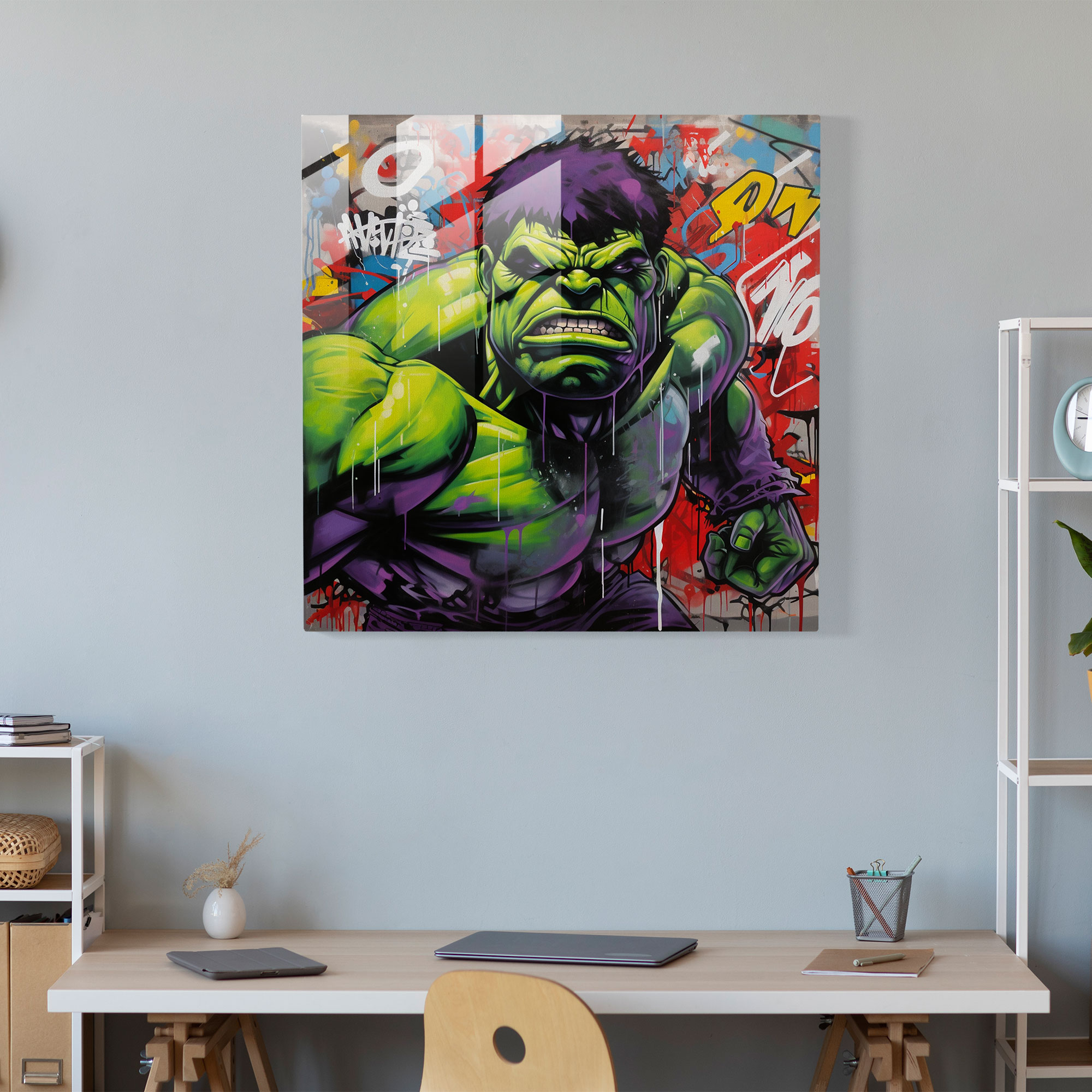 Marvel Glass Print - Hulk Graffiti Power Artwork - Marvel, Glass Print, Artwork, Wall Decoration