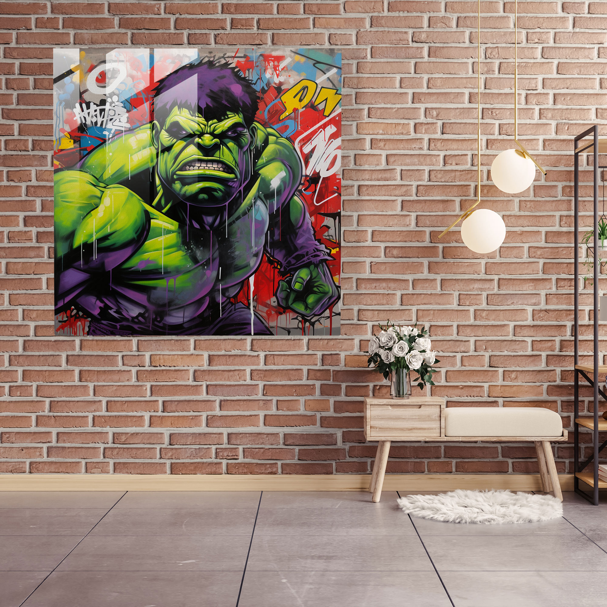 Marvel Glass Print - Hulk Graffiti Power Artwork - Marvel, Glass Print, Artwork, Wall Decoration