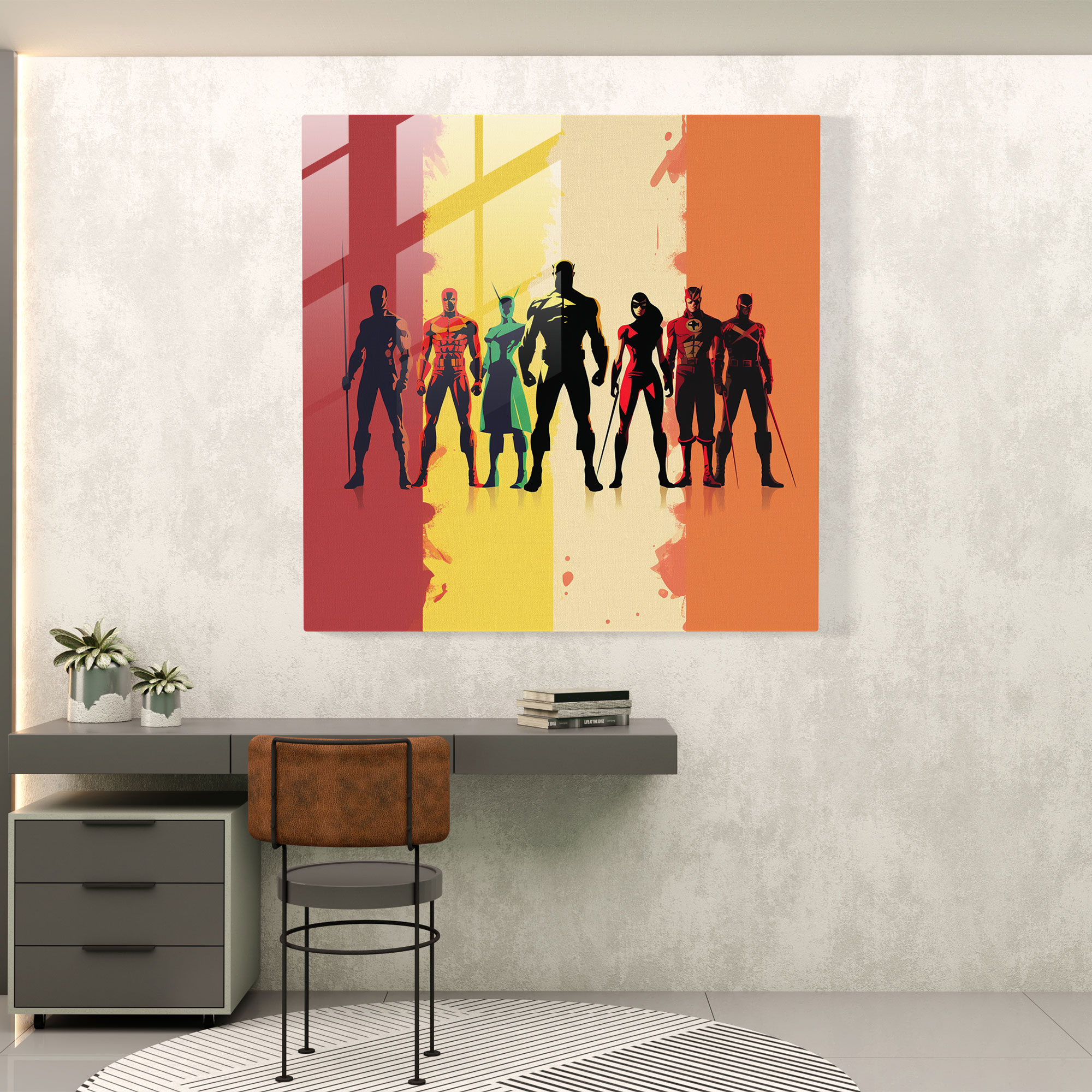 Marvel Silhouette Signature Colors Glass Print - Marvel, Superheroes, Vibrant Background, Modern Art