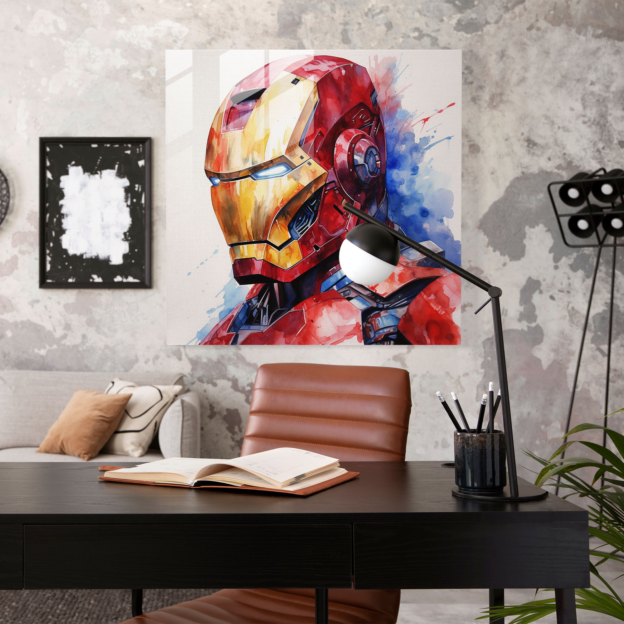 Marvel Glass Print - Watercolor Portrait Of Iron Man - Marvel, Modern Art, Glass Wall Art, Iron Man