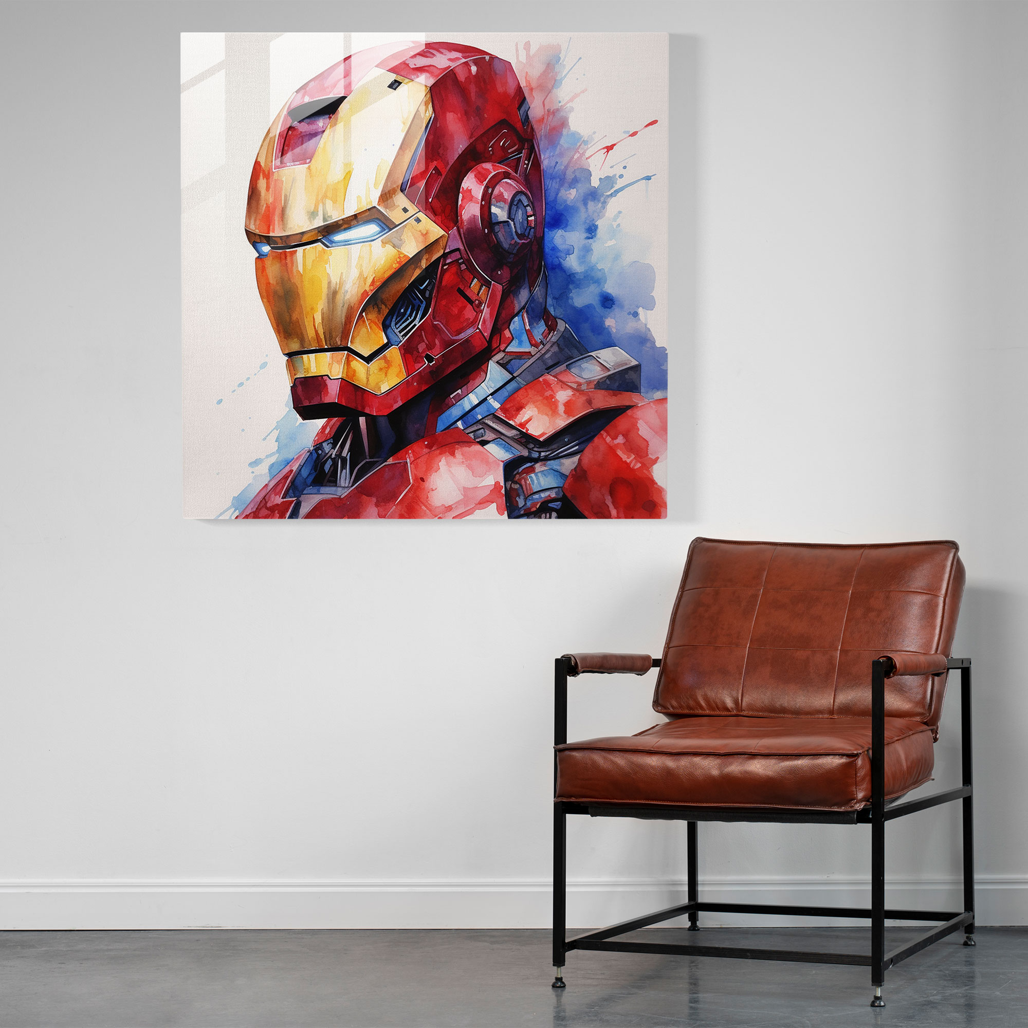 Marvel Glass Print - Watercolor Portrait Of Iron Man - Marvel, Modern Art, Glass Wall Art, Iron Man