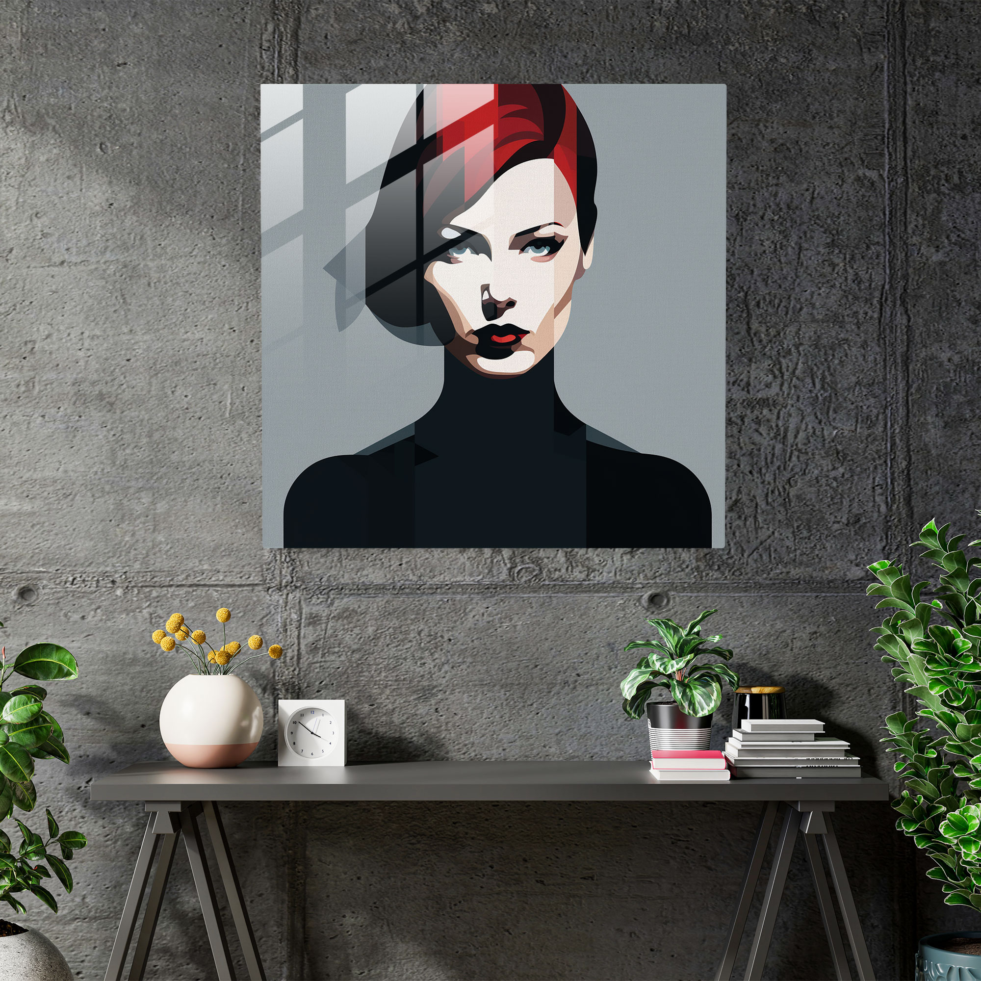 Marvel Glass Print - Minimalist Portrait Of Black Widow - Marvel, Sleek, Home Decoration, Glass Print
