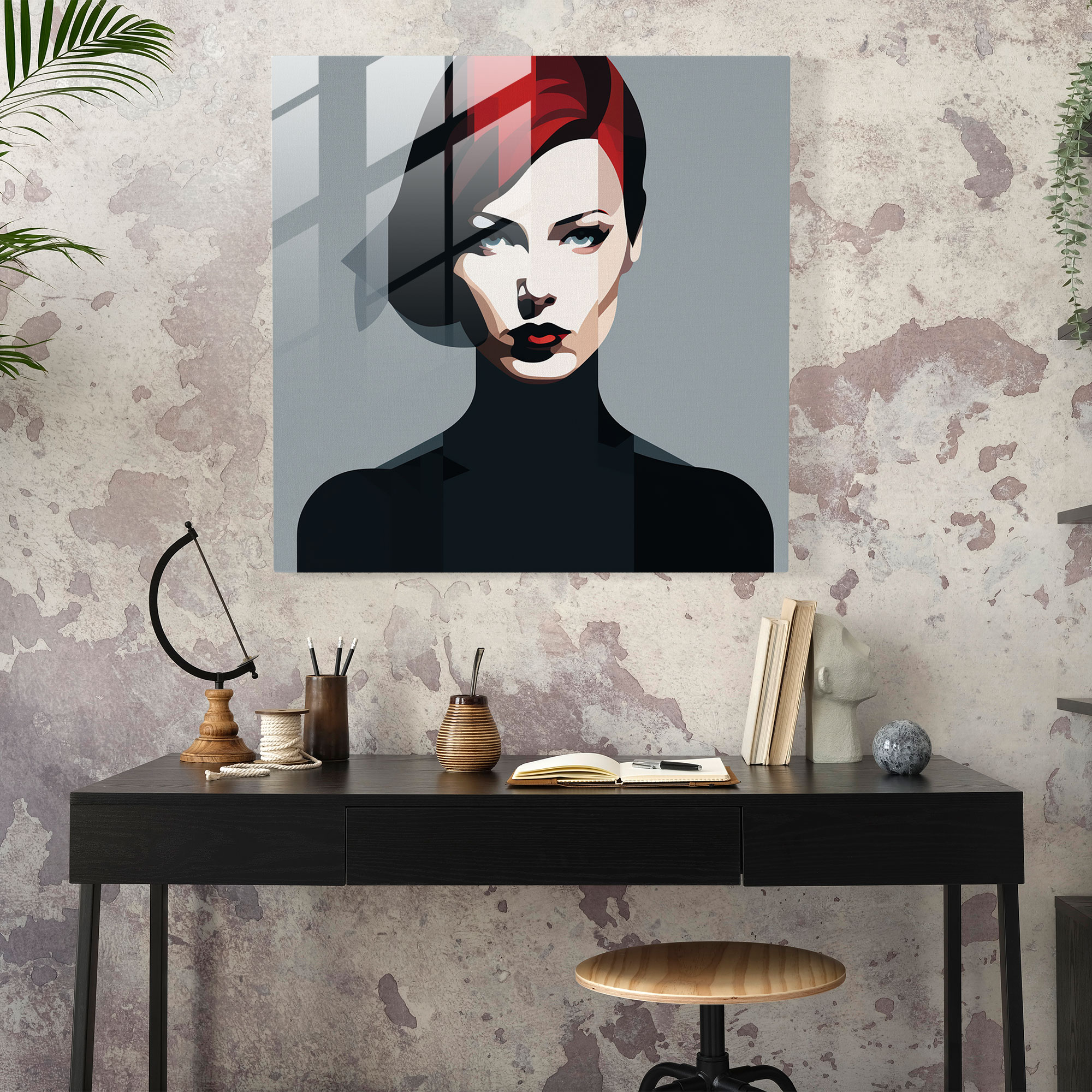 Marvel Glass Print - Minimalist Portrait Of Black Widow - Marvel, Sleek, Home Decoration, Glass Print