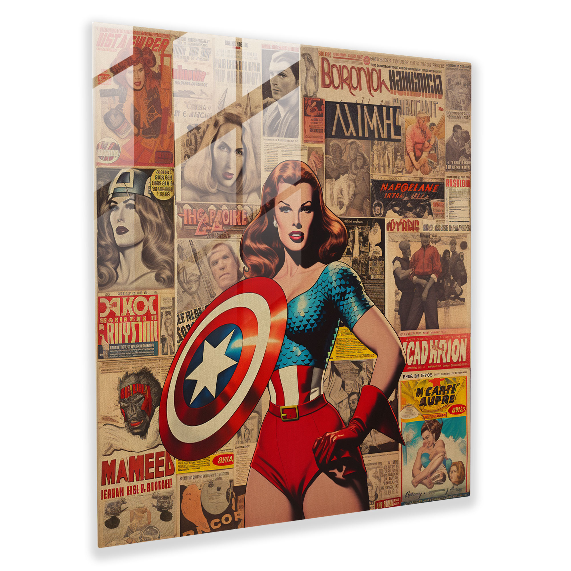 Marvel Vintage Collage Glass Print - Marvel, Comic Book Covers, Wall Decoration, Glass Art