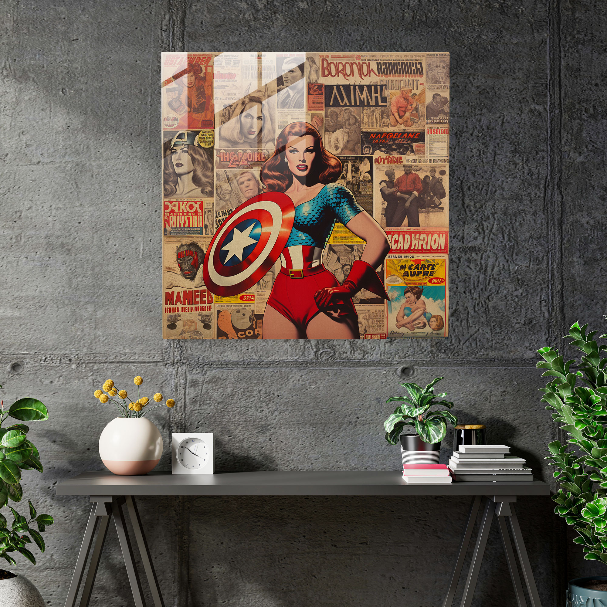 Marvel Vintage Collage Glass Print - Marvel, Comic Book Covers, Wall Decoration, Glass Art