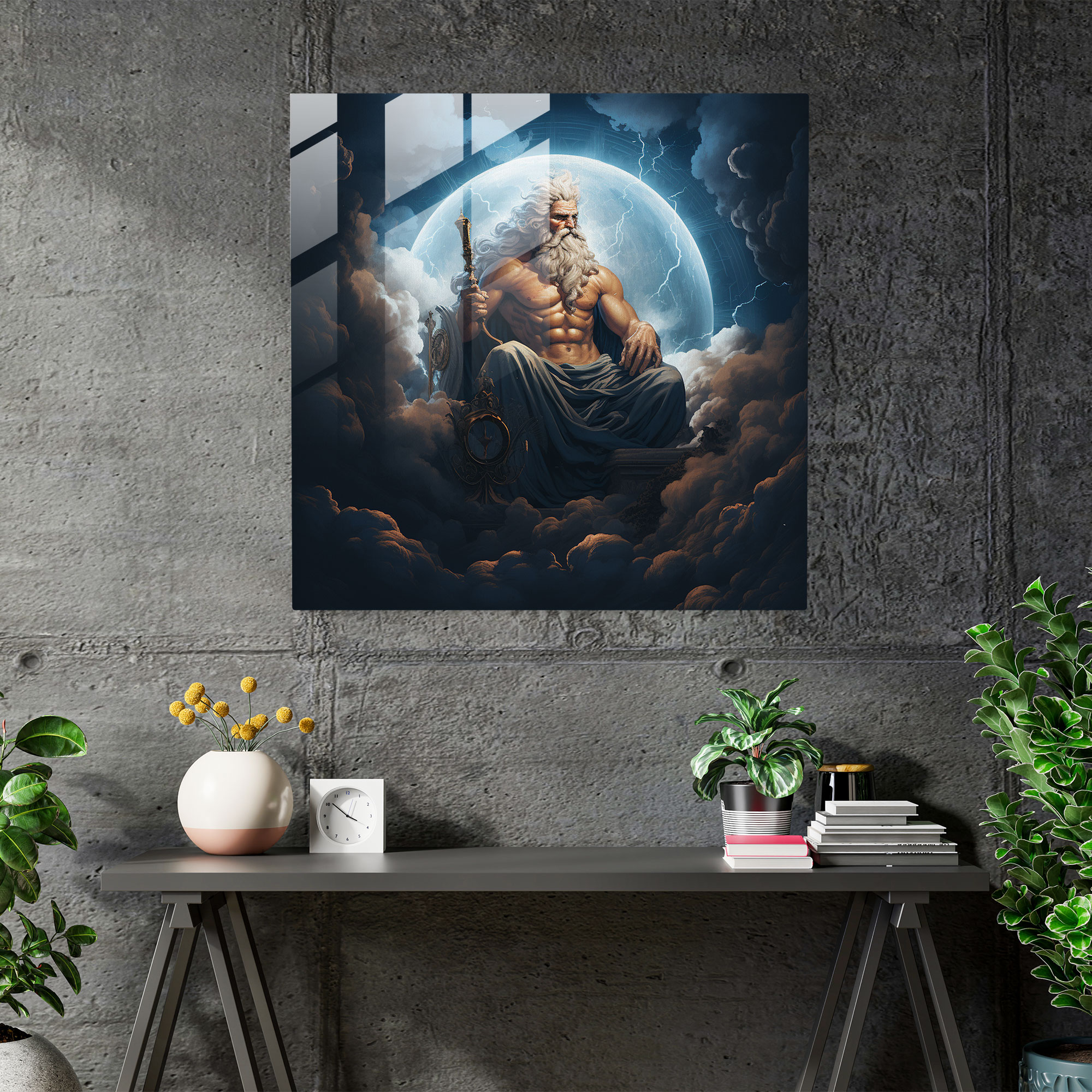 Zeus auf dem Berg Olympus - Glasbild der mythischen Gottheit